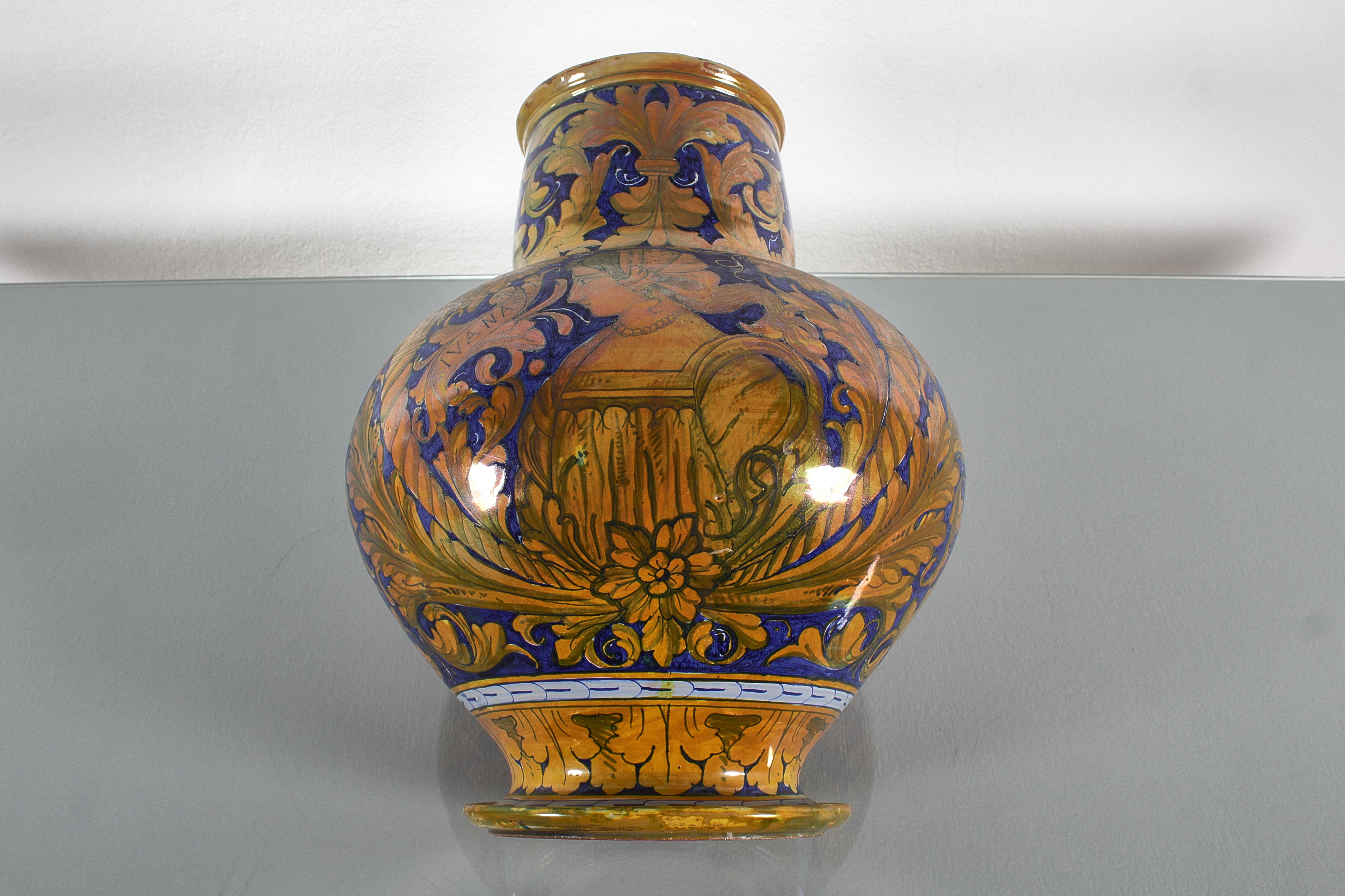 Keramikvase Maiolica von Alfredo Santarelli, handglasiert, Italien 1920er Jahre im Angebot 4