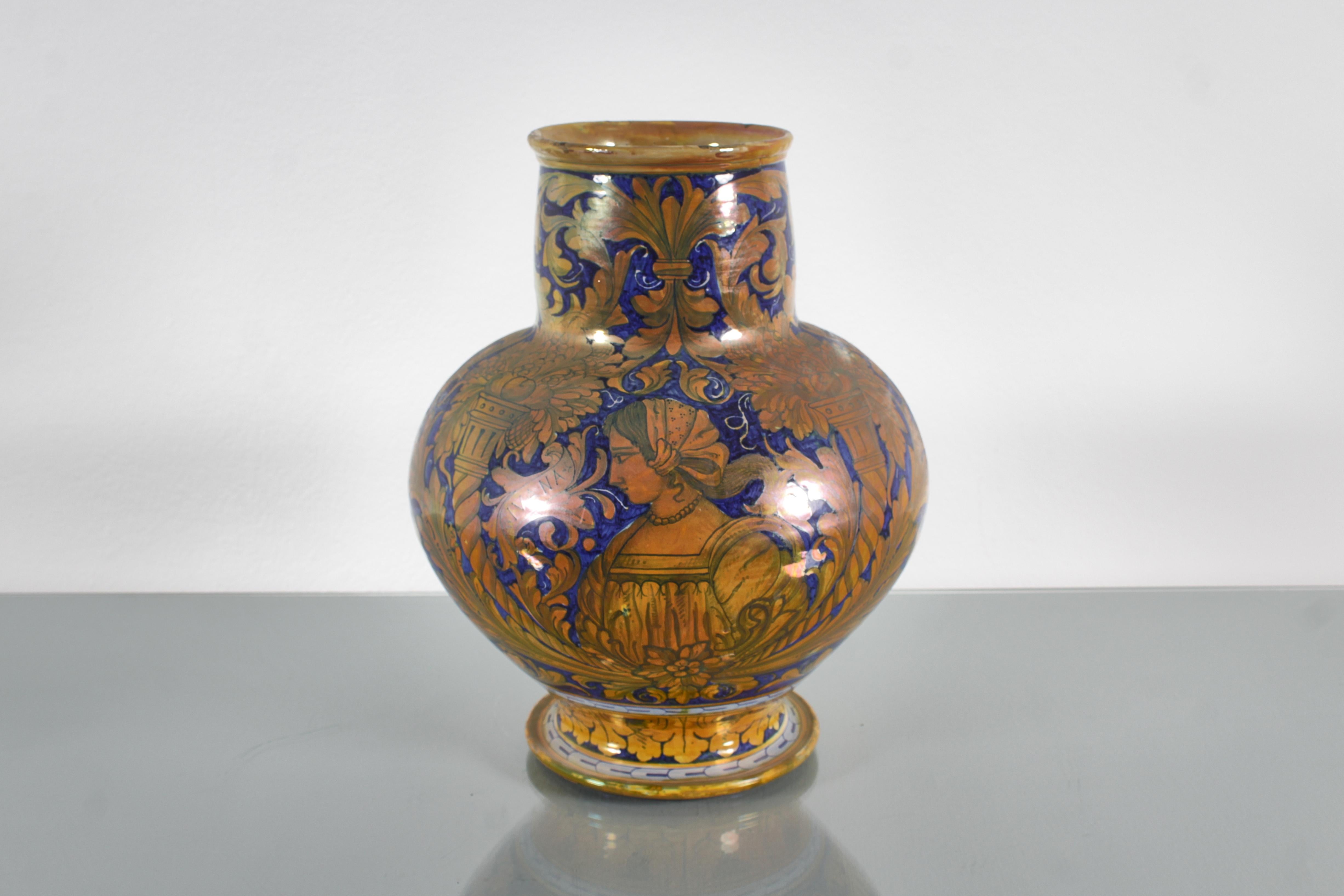 Keramikvase Maiolica von Alfredo Santarelli, handglasiert, Italien 1920er Jahre (Moderne der Mitte des Jahrhunderts) im Angebot