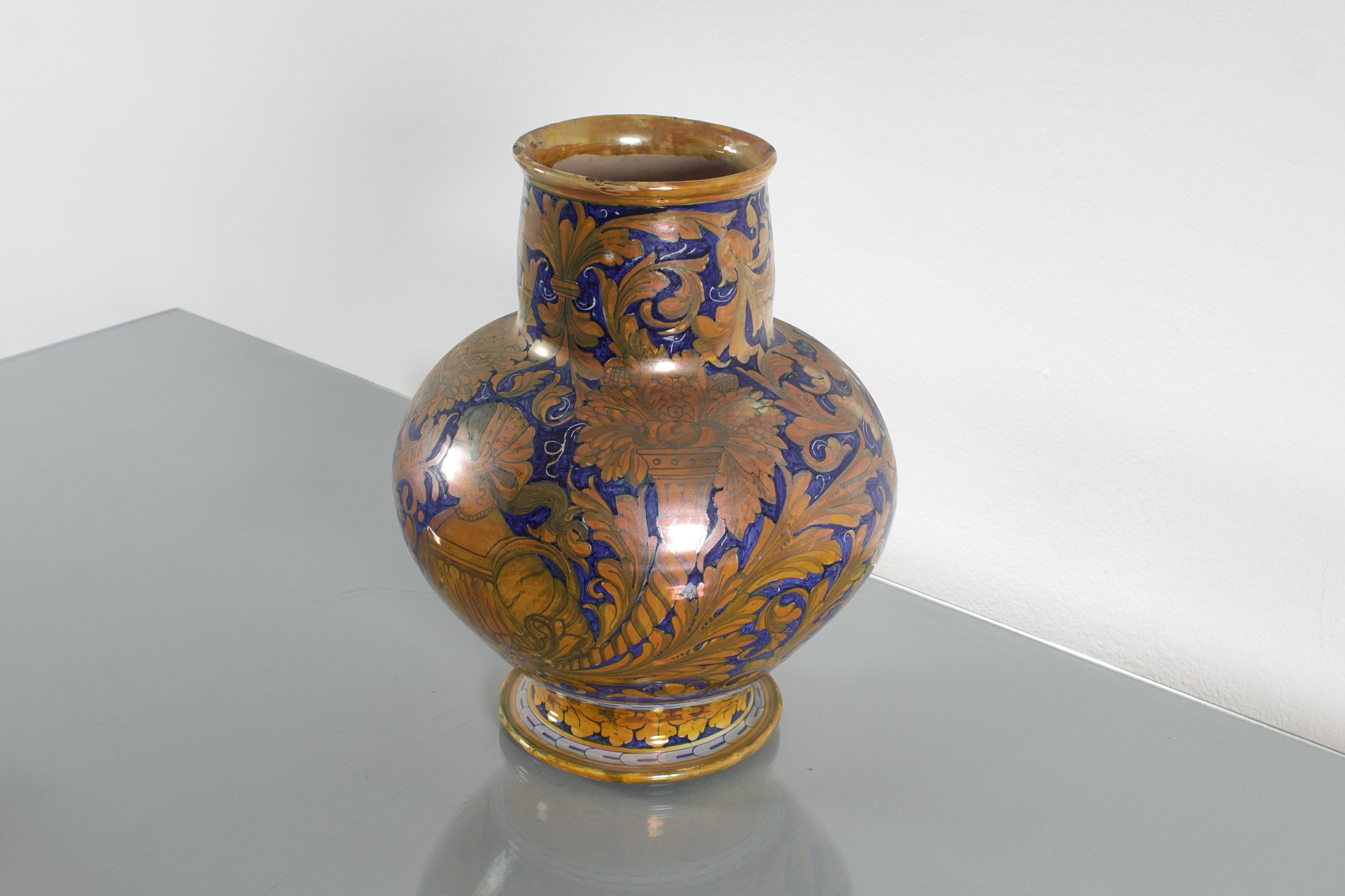Keramikvase Maiolica von Alfredo Santarelli, handglasiert, Italien 1920er Jahre (Italienisch) im Angebot