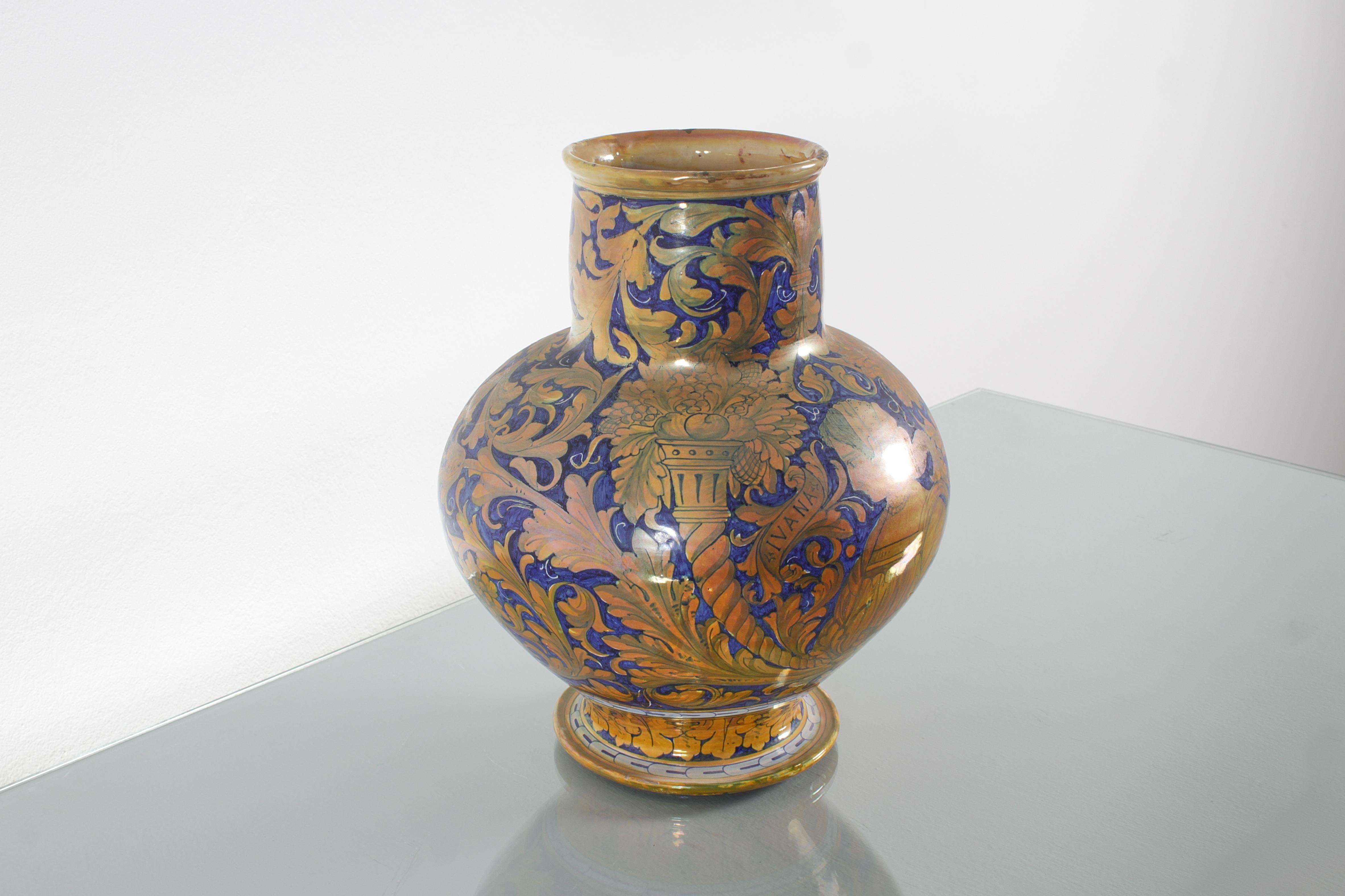 Keramikvase Maiolica von Alfredo Santarelli, handglasiert, Italien 1920er Jahre im Zustand „Gut“ im Angebot in Palermo, IT