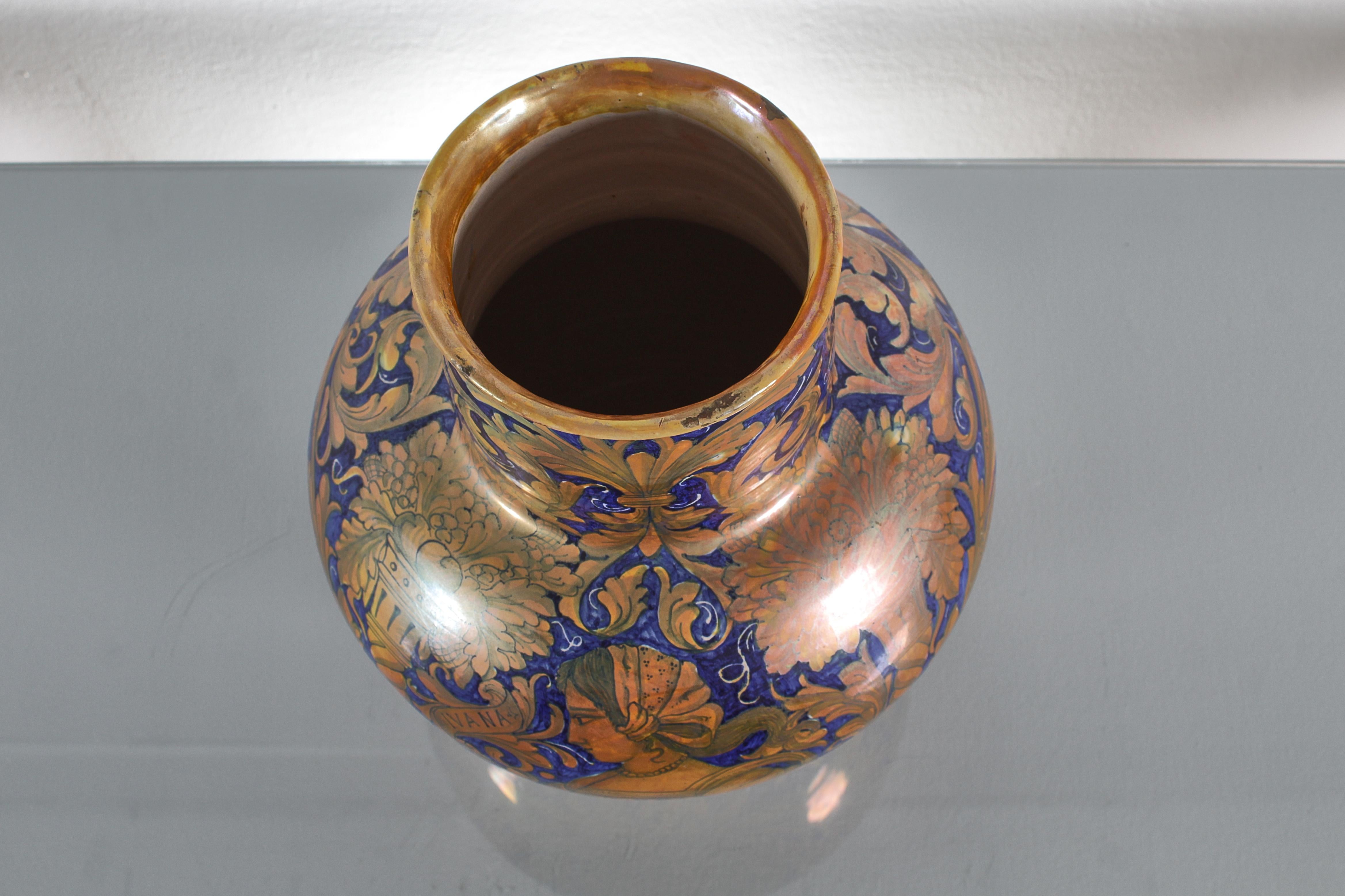 Keramikvase Maiolica von Alfredo Santarelli, handglasiert, Italien 1920er Jahre (Frühes 20. Jahrhundert) im Angebot