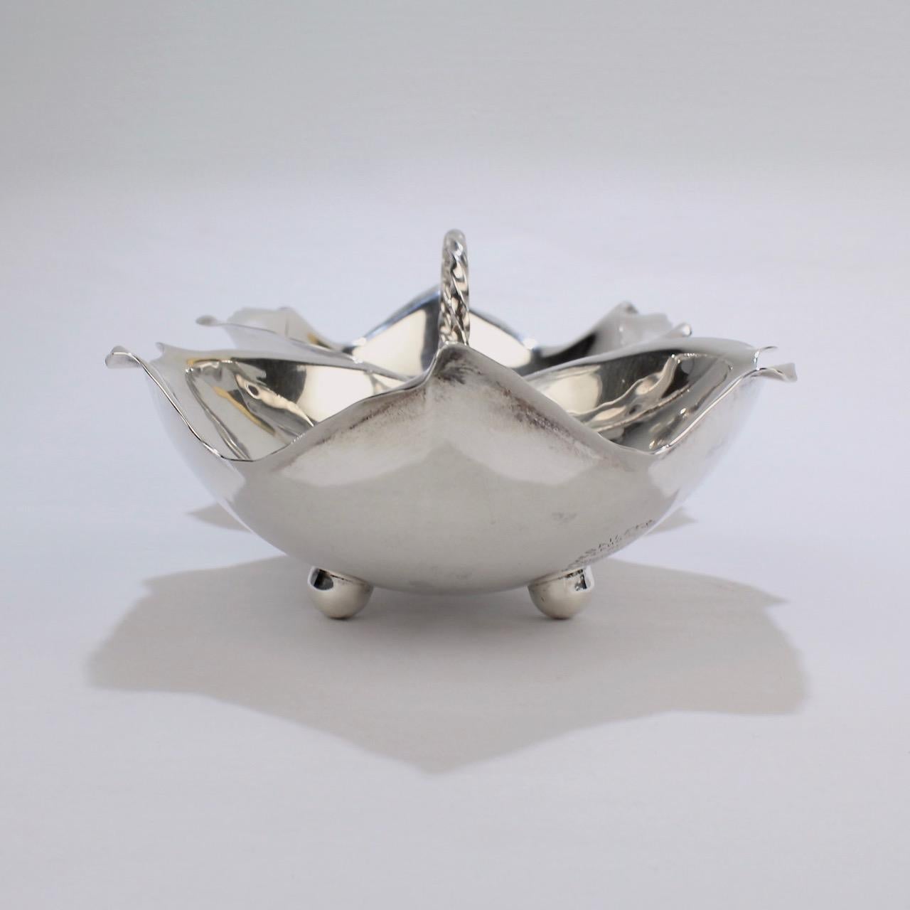 Women's or Men's Alfredo Sciarrotta Modernist Handmade Double Leaf Sterling Silver Bowl For Sale