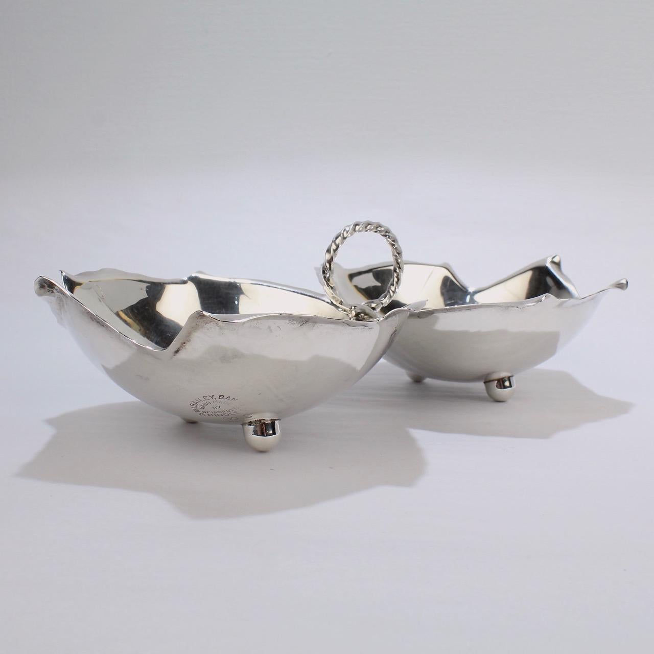 Alfredo Sciarrotta Modernist Handmade Double Leaf Sterling Silver Bowl For Sale 1