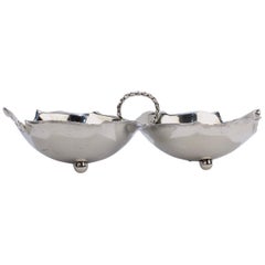 Vintage Alfredo Sciarrotta Modernist Handmade Double Leaf Sterling Silver Bowl