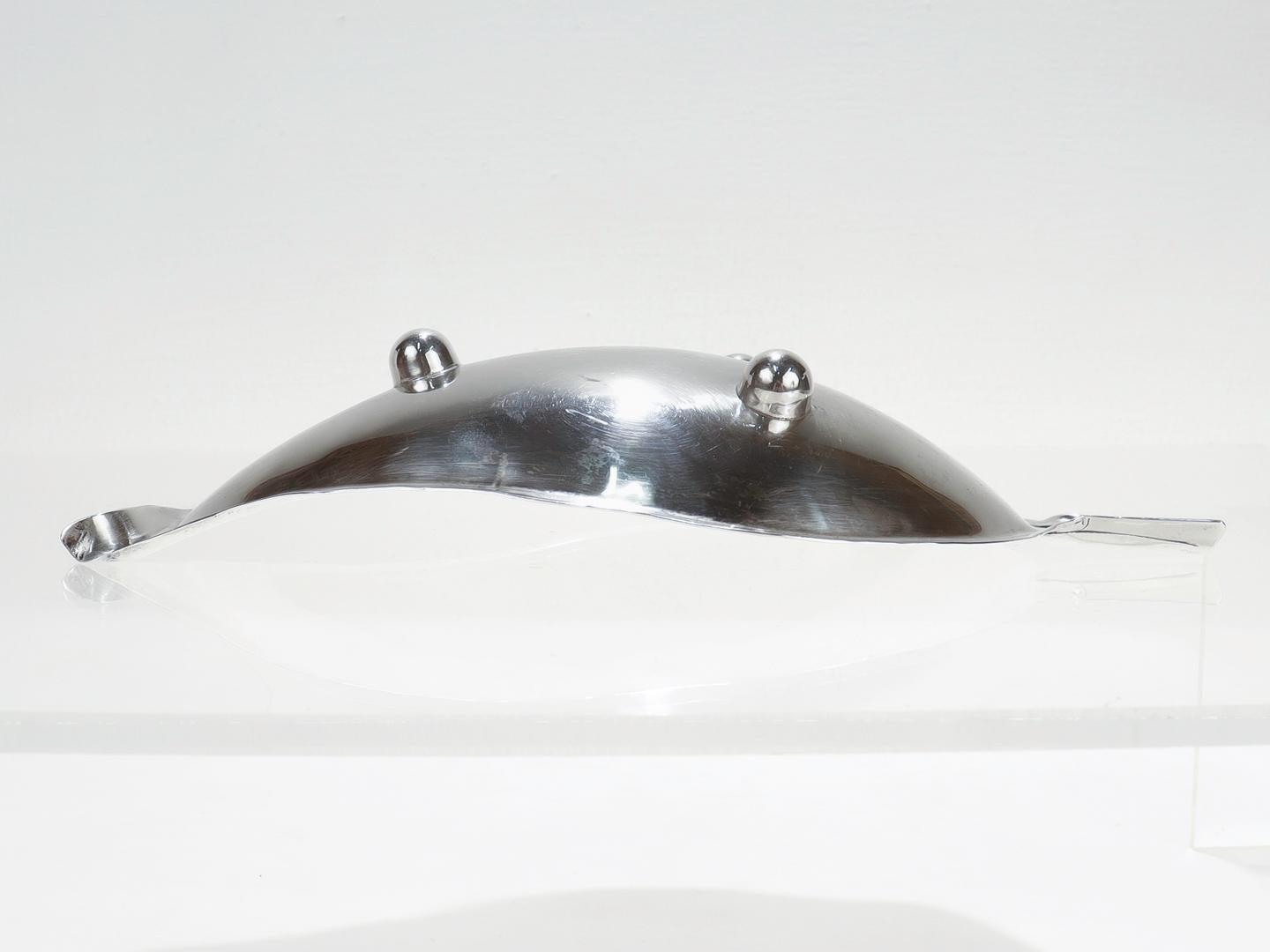 Alfredo Sciarrotta Modernist Mid-Century Handmade Sterling Silver Leaf Bowl For Sale 5