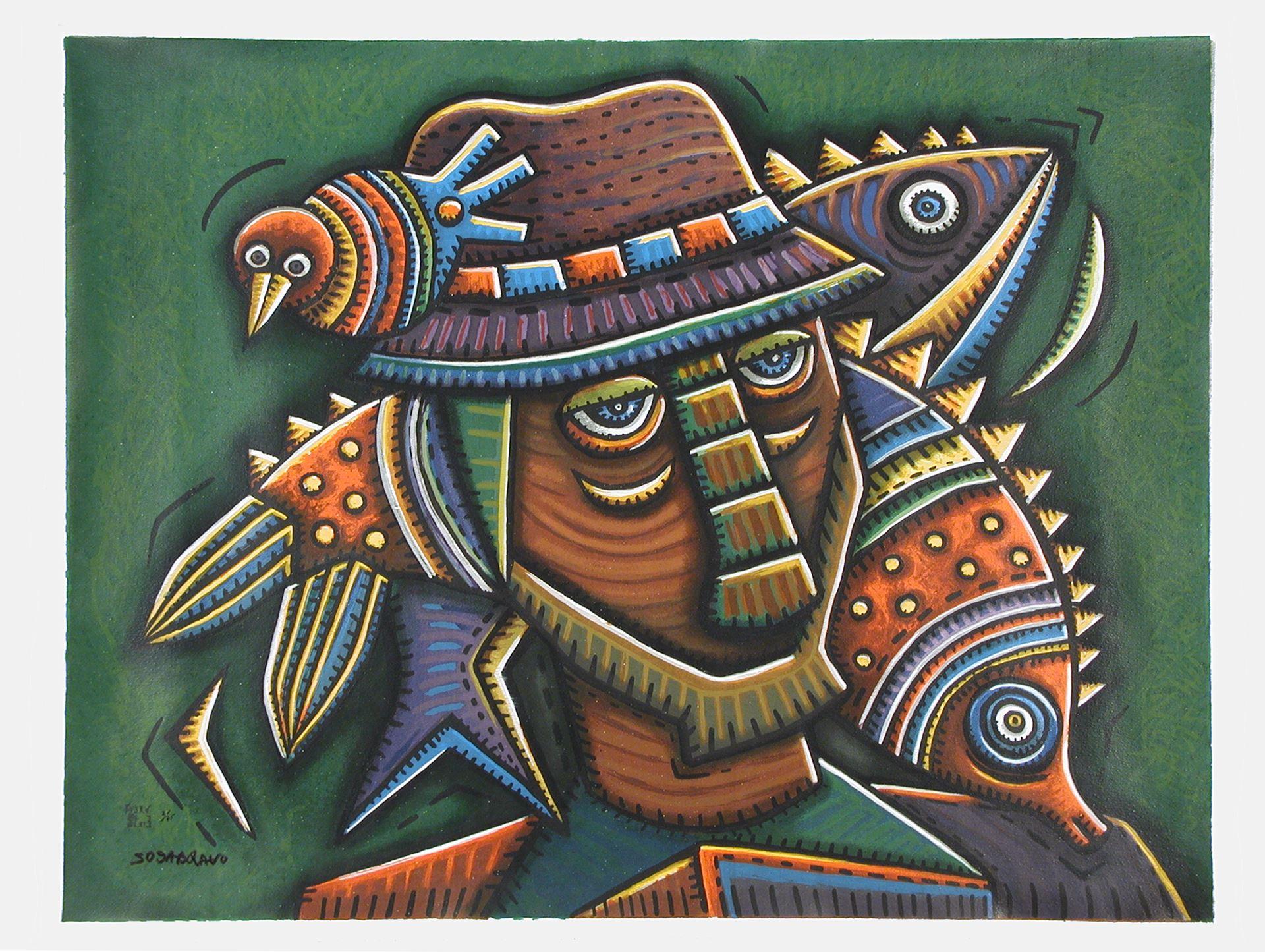 Artista cubano firmato in edizione limitata, stampa d'arte originale in serigrafia n5 - Print di Alfredo Sosabravo