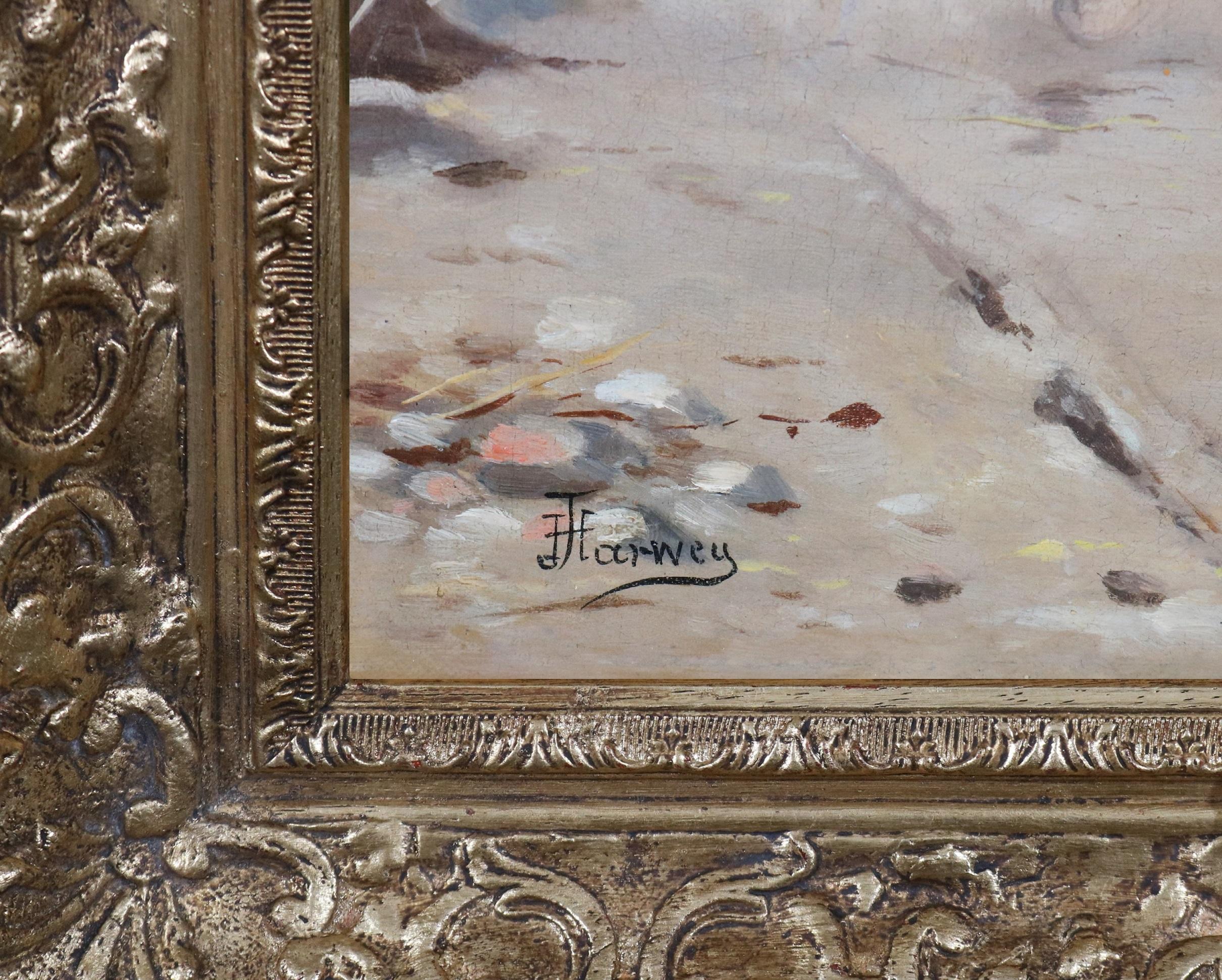 Passegiato in Carrozza- Peinture à l'huile italienne du 19e siècle Couple cheval et société en vente 5