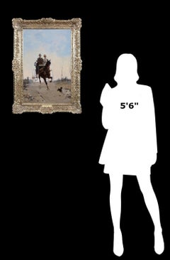 Passegiato in Carrozza- Peinture à l'huile italienne du 19e siècle Couple cheval et société