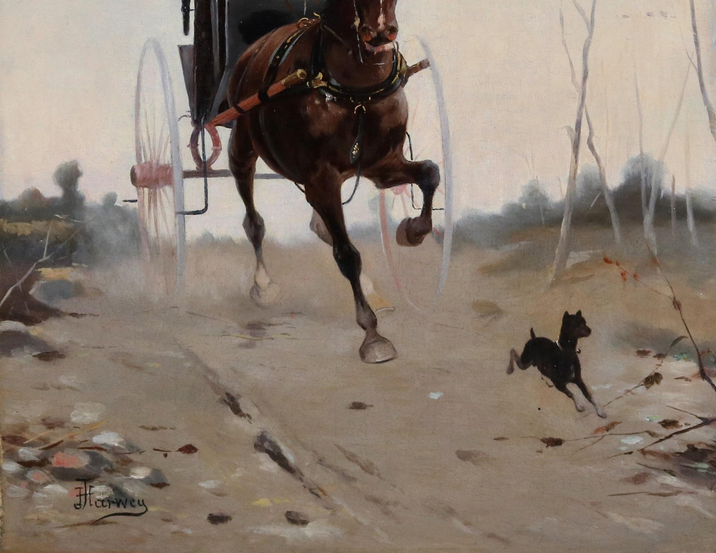 Passegiato in Carrozza- Peinture à l'huile italienne du 19e siècle Couple cheval et société en vente 1