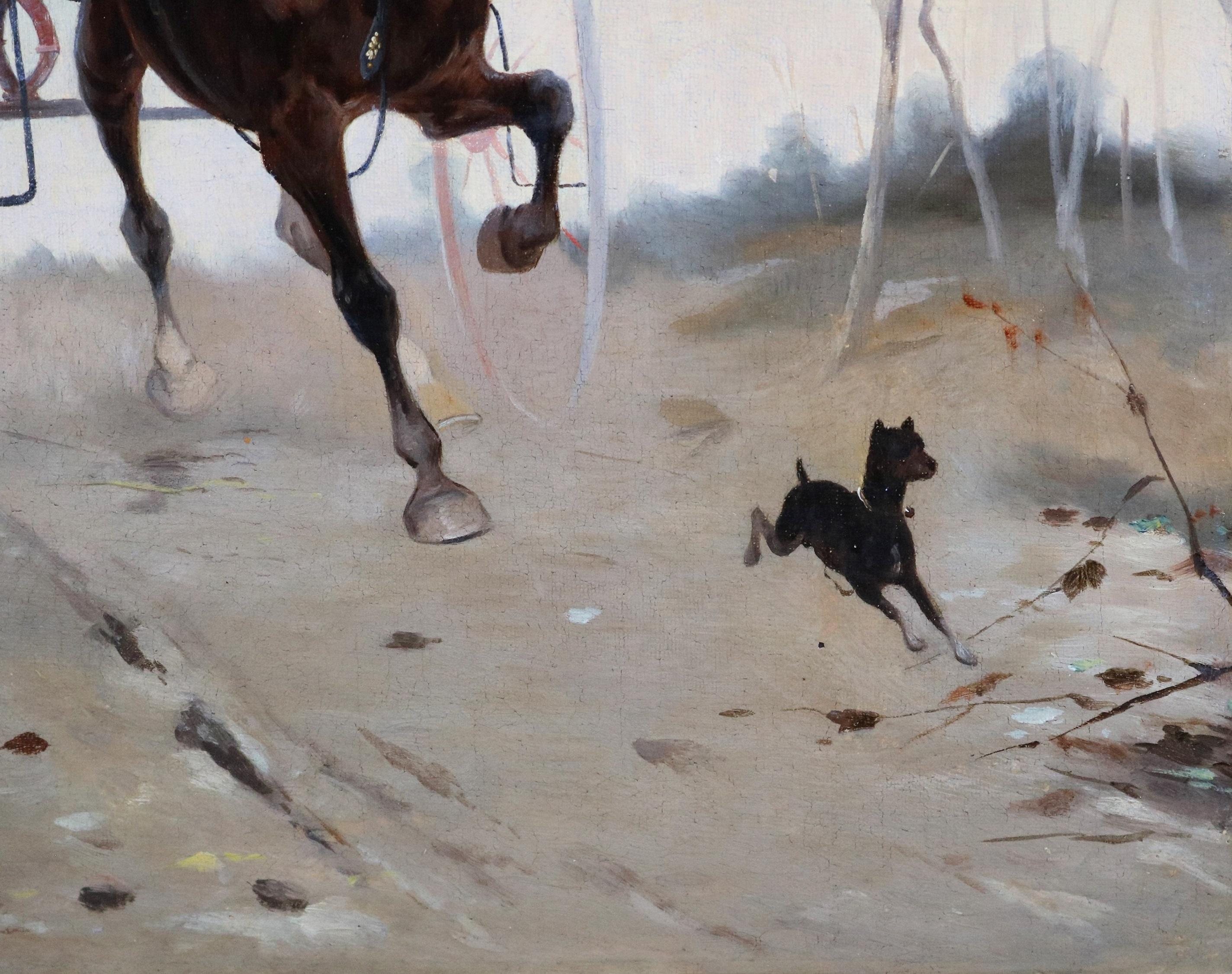 Passegiato in Carrozza- Peinture à l'huile italienne du 19e siècle Couple cheval et société en vente 3