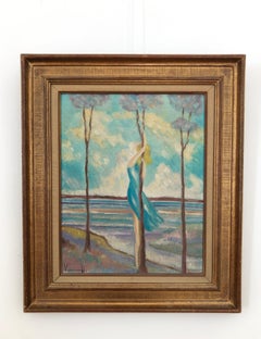 Solitude Oil Painting on Canvas, Signed, 1970s, Framed Landscape