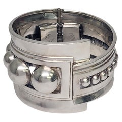 Retro Alfredo Villasana Mexico Sterling Silver Clamper Bracelet #16490