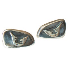 ALFREDO VILLASANA - Modernist Sterling Silver Earrings - Mexico - Circa 1950's