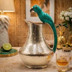 Alfredo Villasana Taxco Turquoise Parrot Silver Plate Pitcher, Mexican Silver