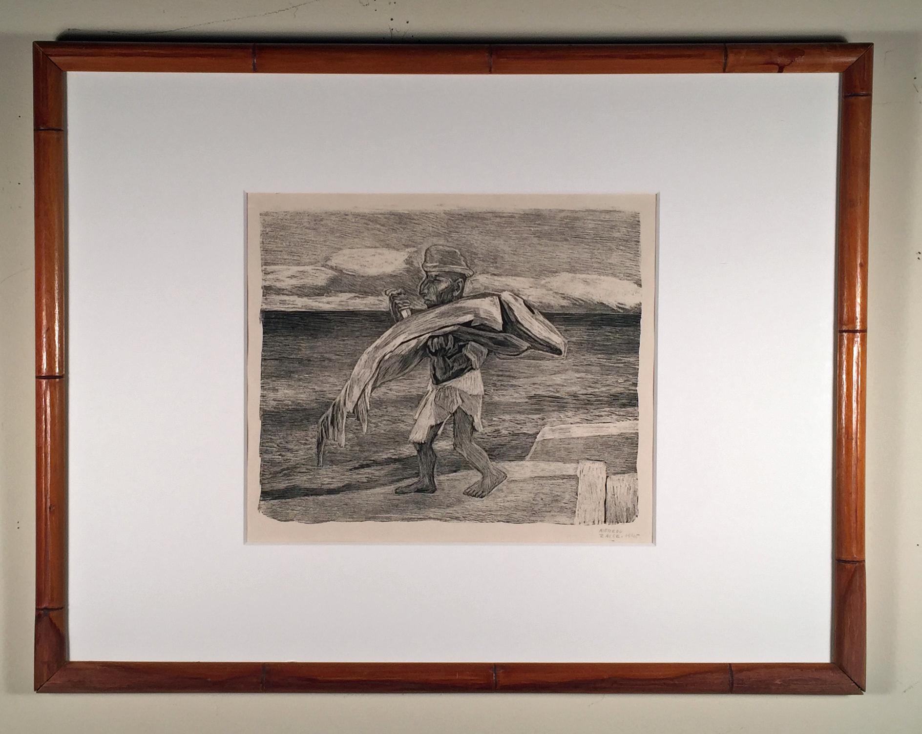 FISHERMAN - FROM ESTAMPAS DE YUCATAN.  - Print by Alfredo Zalce