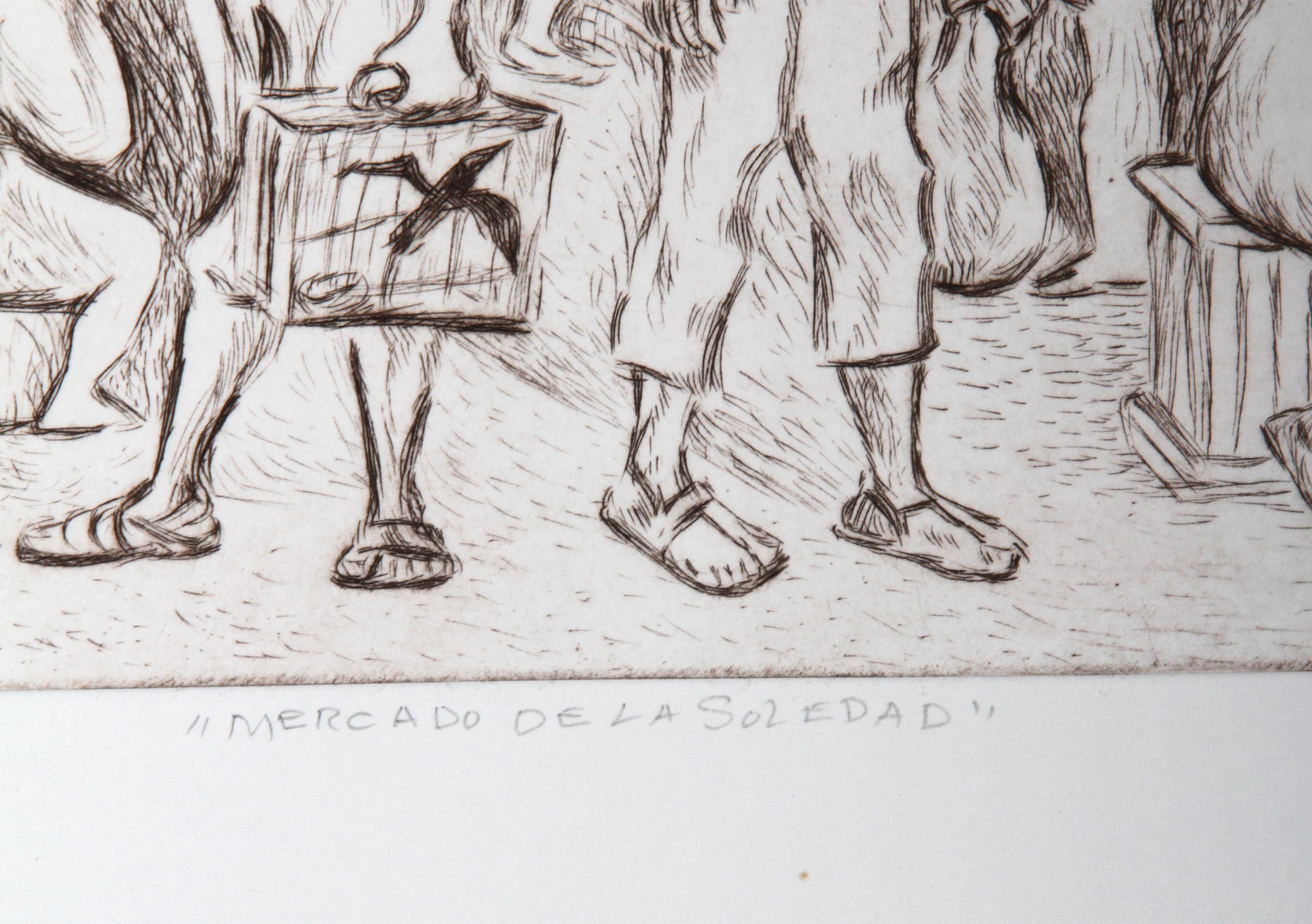 Artist: Alfredo Zalce, Mexican (1908 - 2003)
Title: Mercado de la Soledad
Year: 1990
Medium: Etching, signed and numbered in pencil
Edition: 100
Image Size: 8.25 x 25 inches
Size: 16 x 32 in. (40.64 x 81.28 cm)