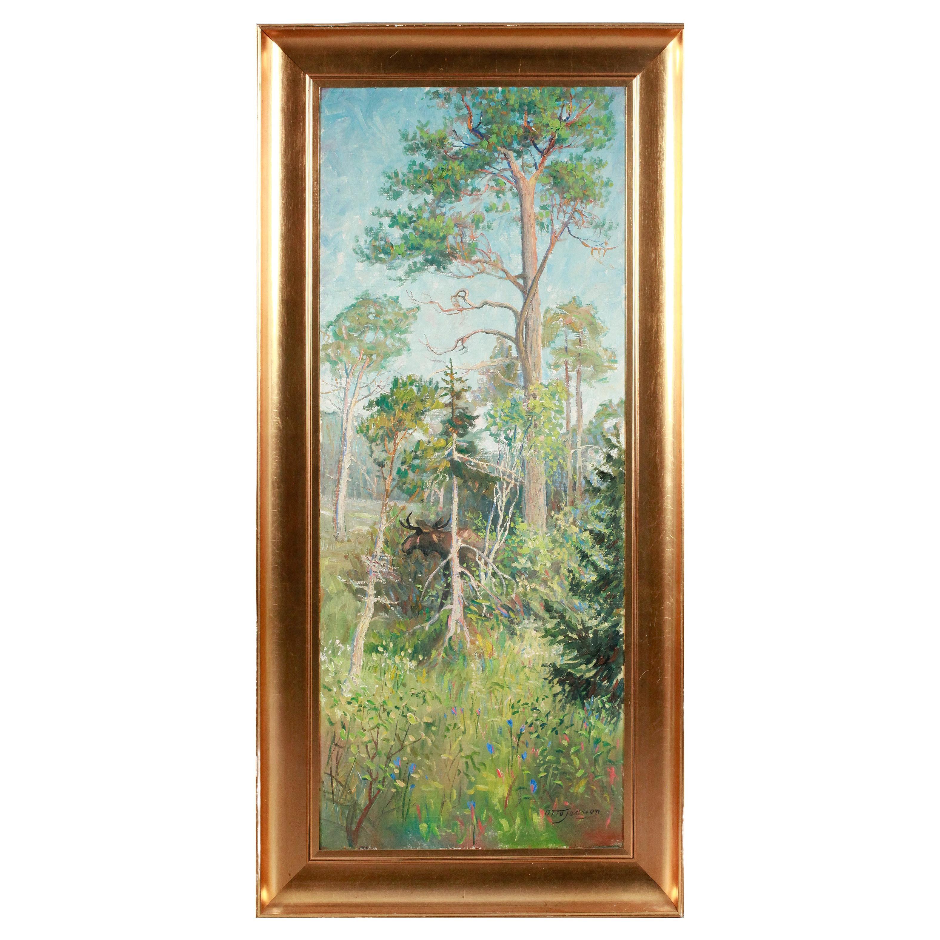 Älg, Otto Jansson. Post-Impressionist Landscape Study, Oil on Canvas, Signed For Sale