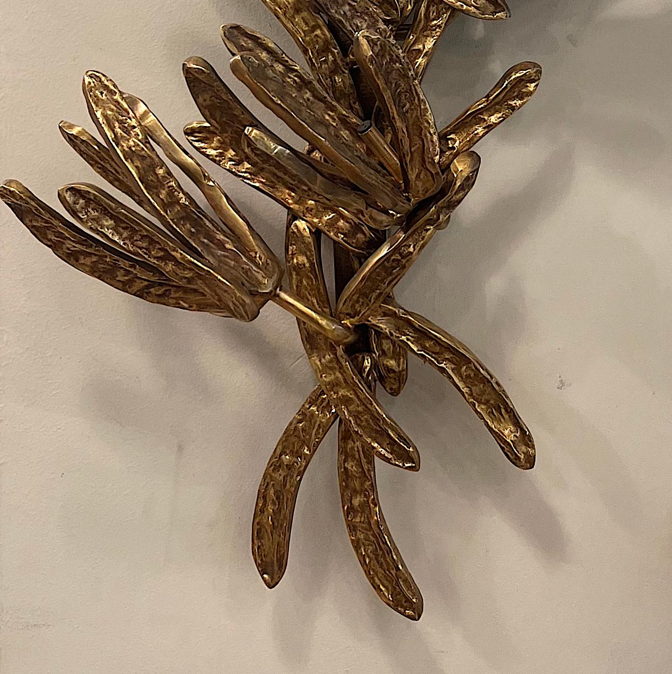 Mid-Century Modern Algarobba Brass Casting Sculptural Wall Sconce, Art Lighting For Sale