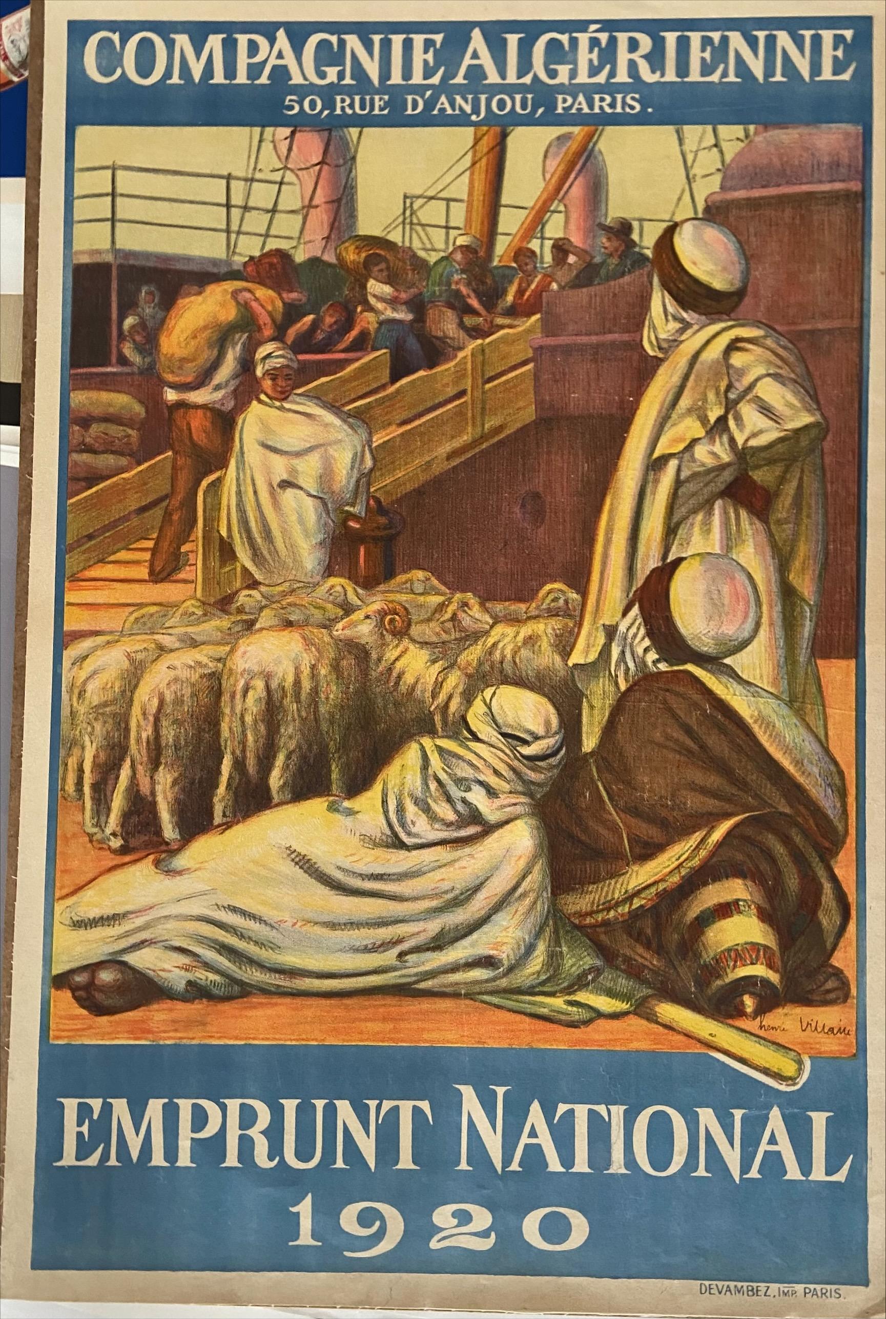 Algerian Company Poster - Henri Villain - 1920 In Fair Condition For Sale In Saint ouen, FR