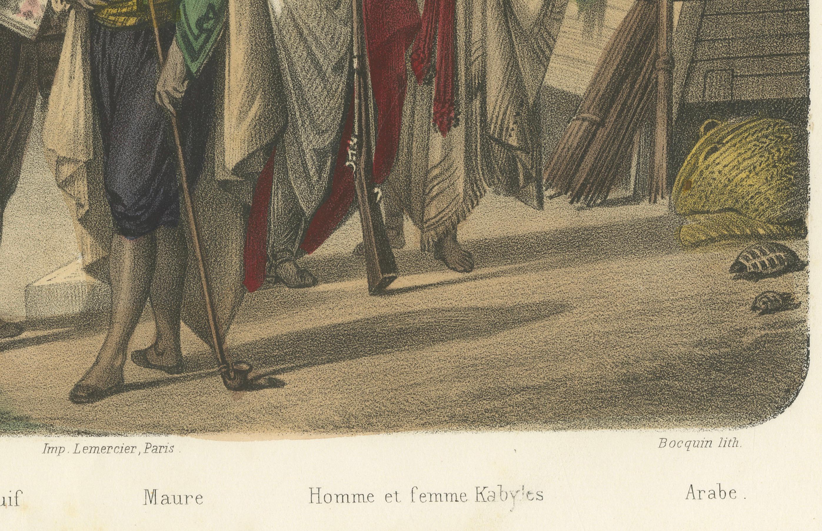 Scène de rue algérienne - Maures, Kabyles, et une femme maure avec son Child, c.1845. en vente 1