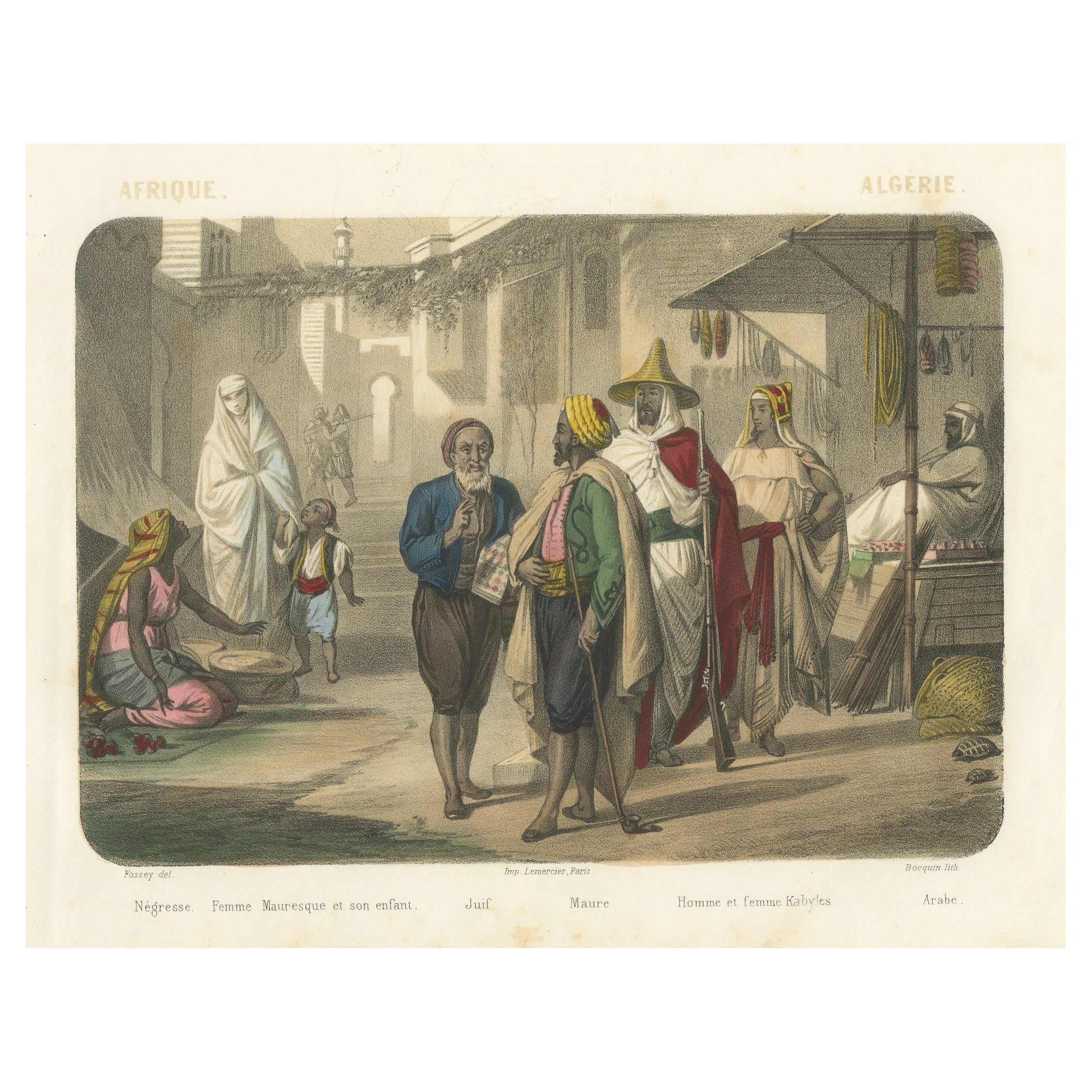 Algerian Street Scene – Moors, Kabyles, and a Moorish Woman with Child, c.1845