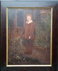 Portrait of a Young Boy in Garden - British Edwardian Slade School oil painting