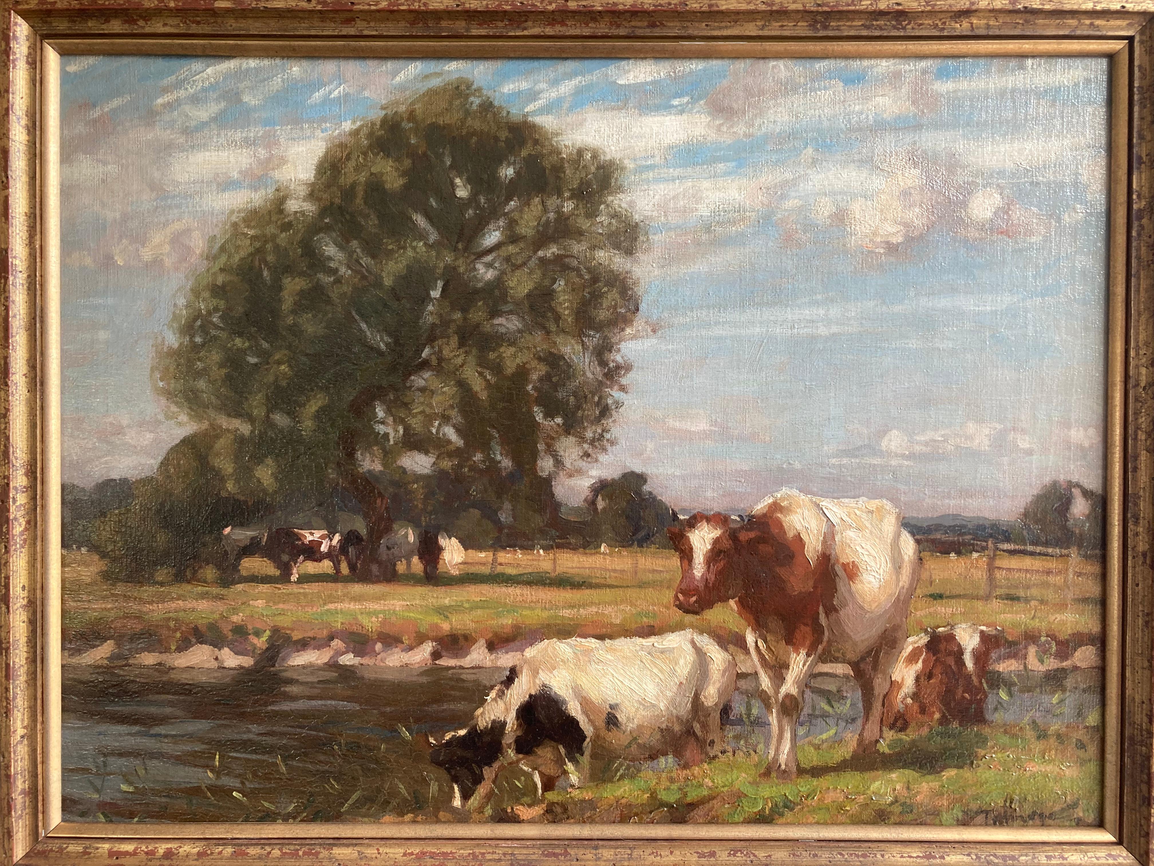 Algernon Talmage, Impressionist scene, cattle grazing in a river landscape 4