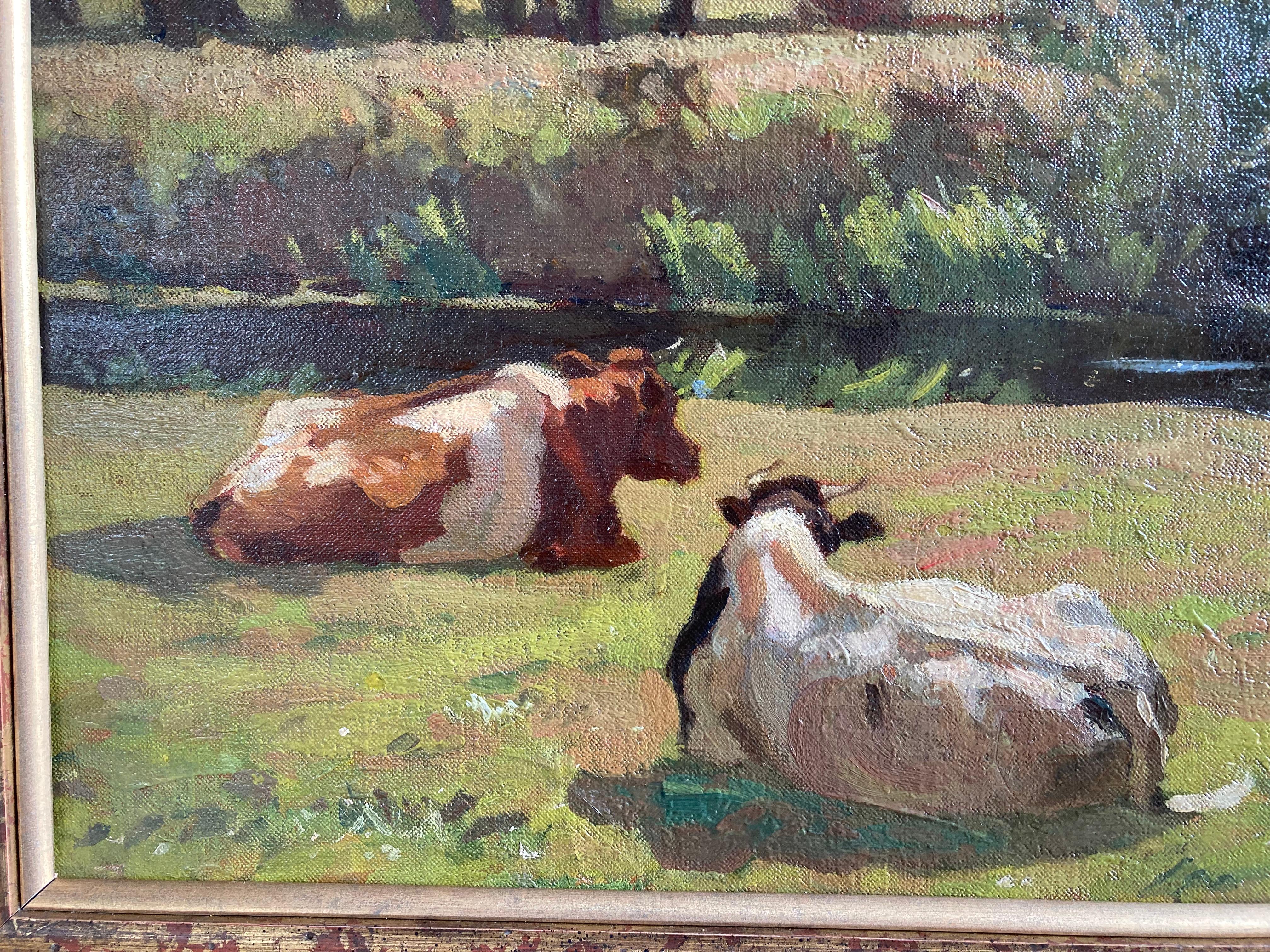 Algernon Talmage, Large Impressionist scene, cattle grazing in a river landscape 1