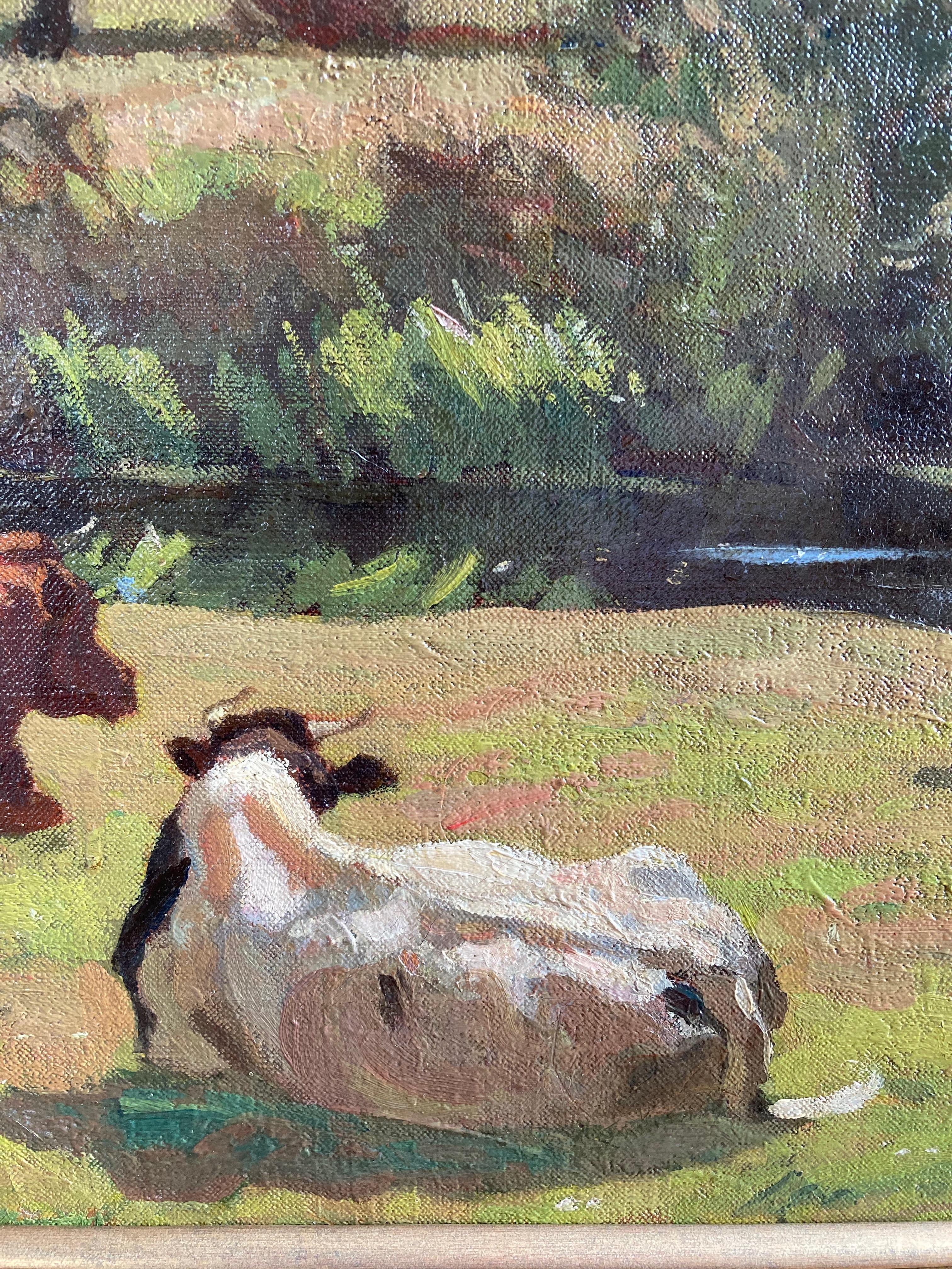 Algernon Talmage, Large Impressionist scene, cattle grazing in a river landscape 2