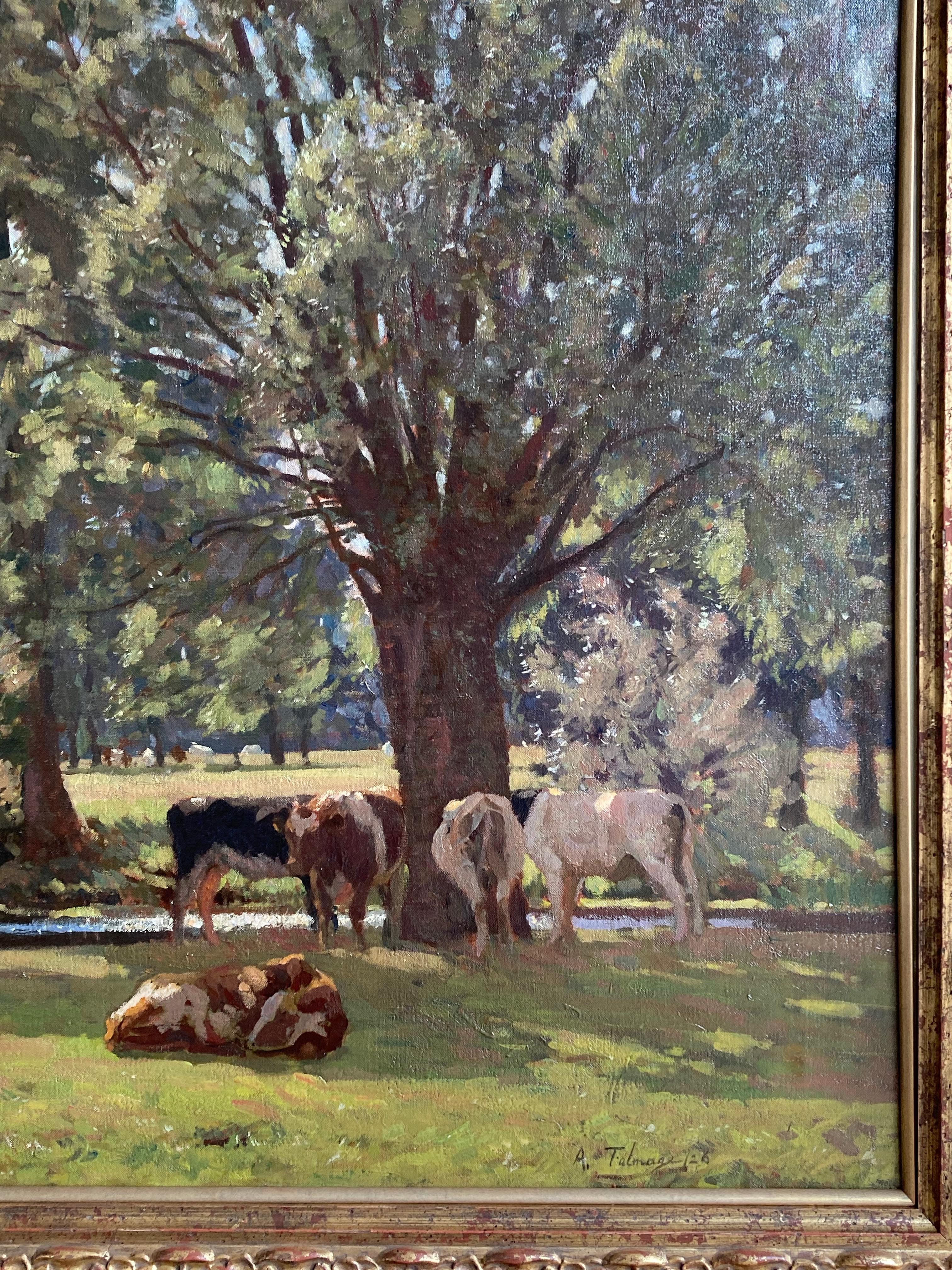Algernon Talmage, Large Impressionist scene, cattle grazing in a river landscape 3