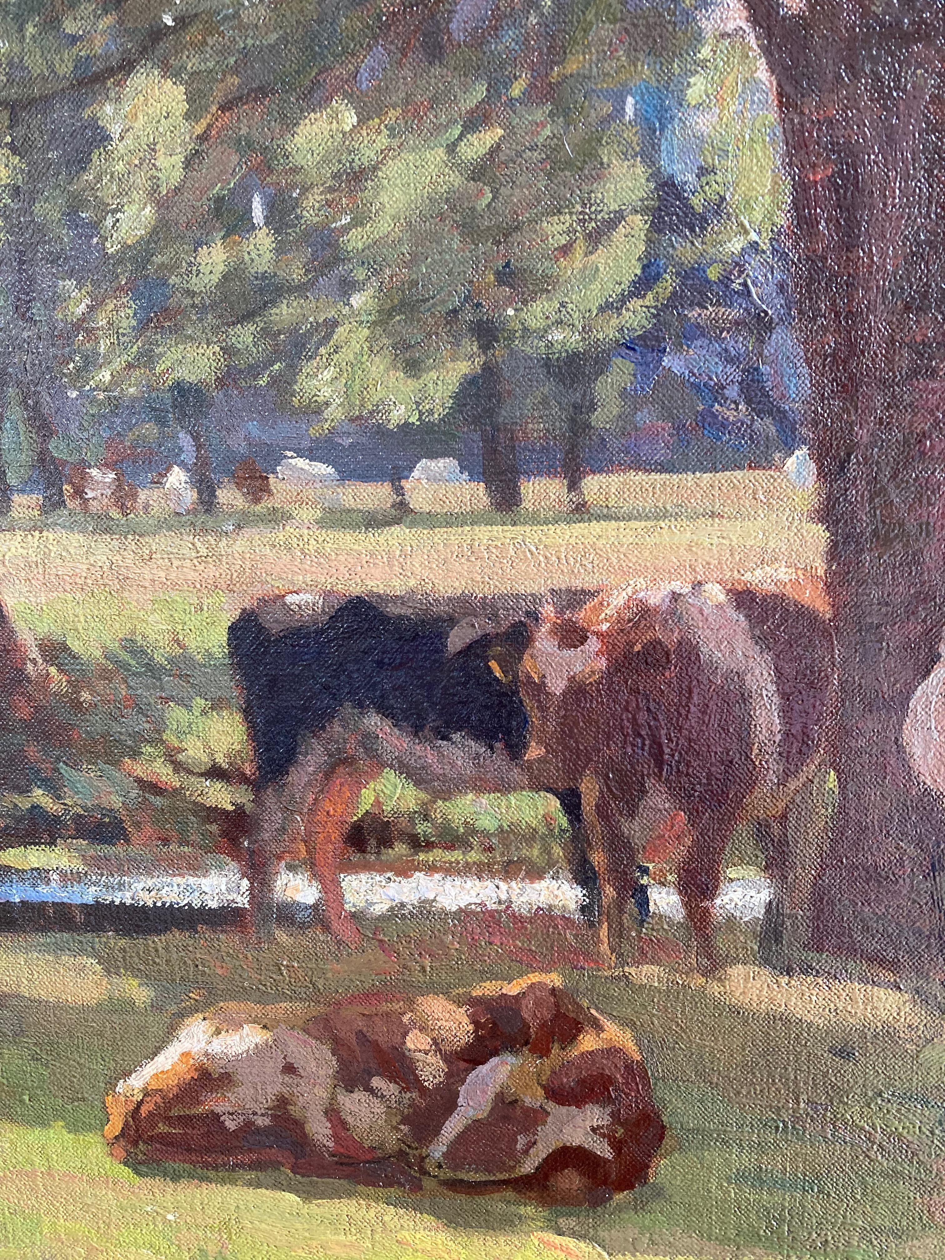 Algernon Talmage, Large Impressionist scene, cattle grazing in a river landscape 4