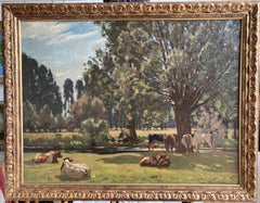 Algernon Talmage, Large Impressionist scene, cattle grazing in a river landscape