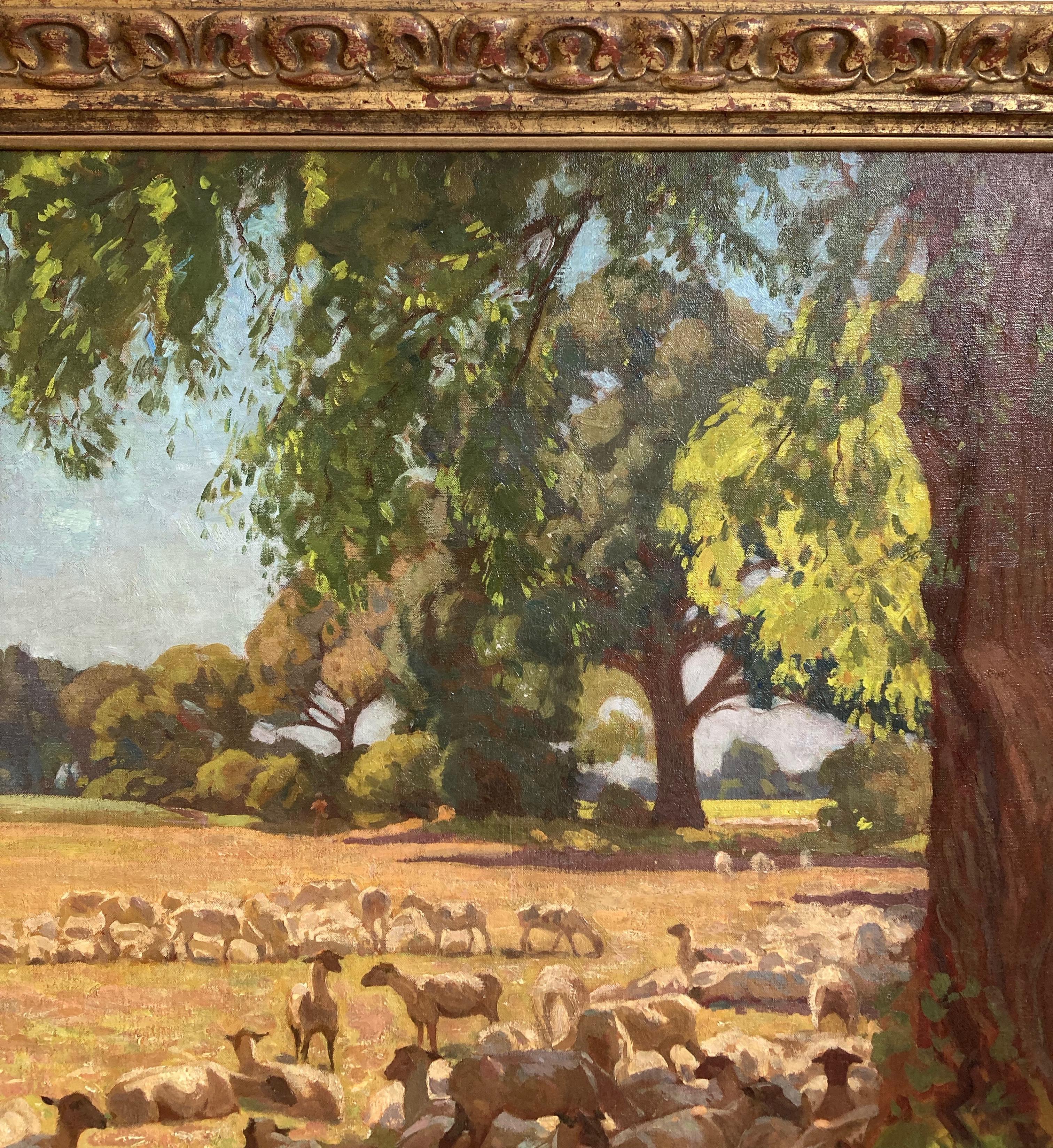 Algernon Talmage, Large Impressionist scene, sheep grazing in a summer landscape For Sale 11