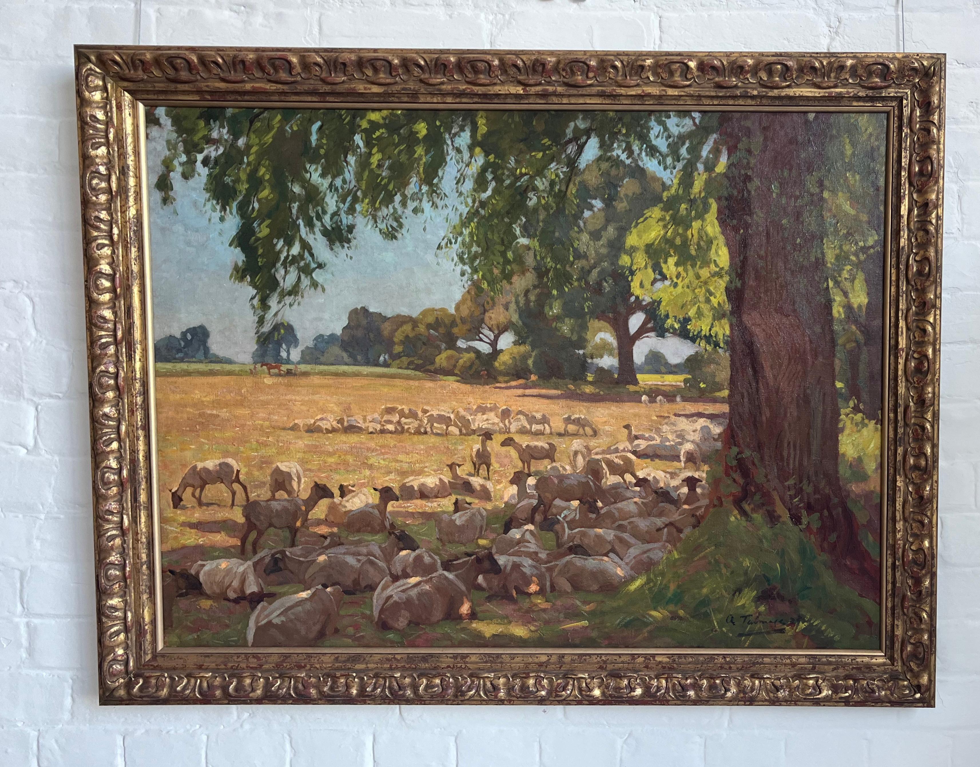 Algernon Talmage, Large Impressionist scene, sheep grazing in a summer landscape For Sale 12