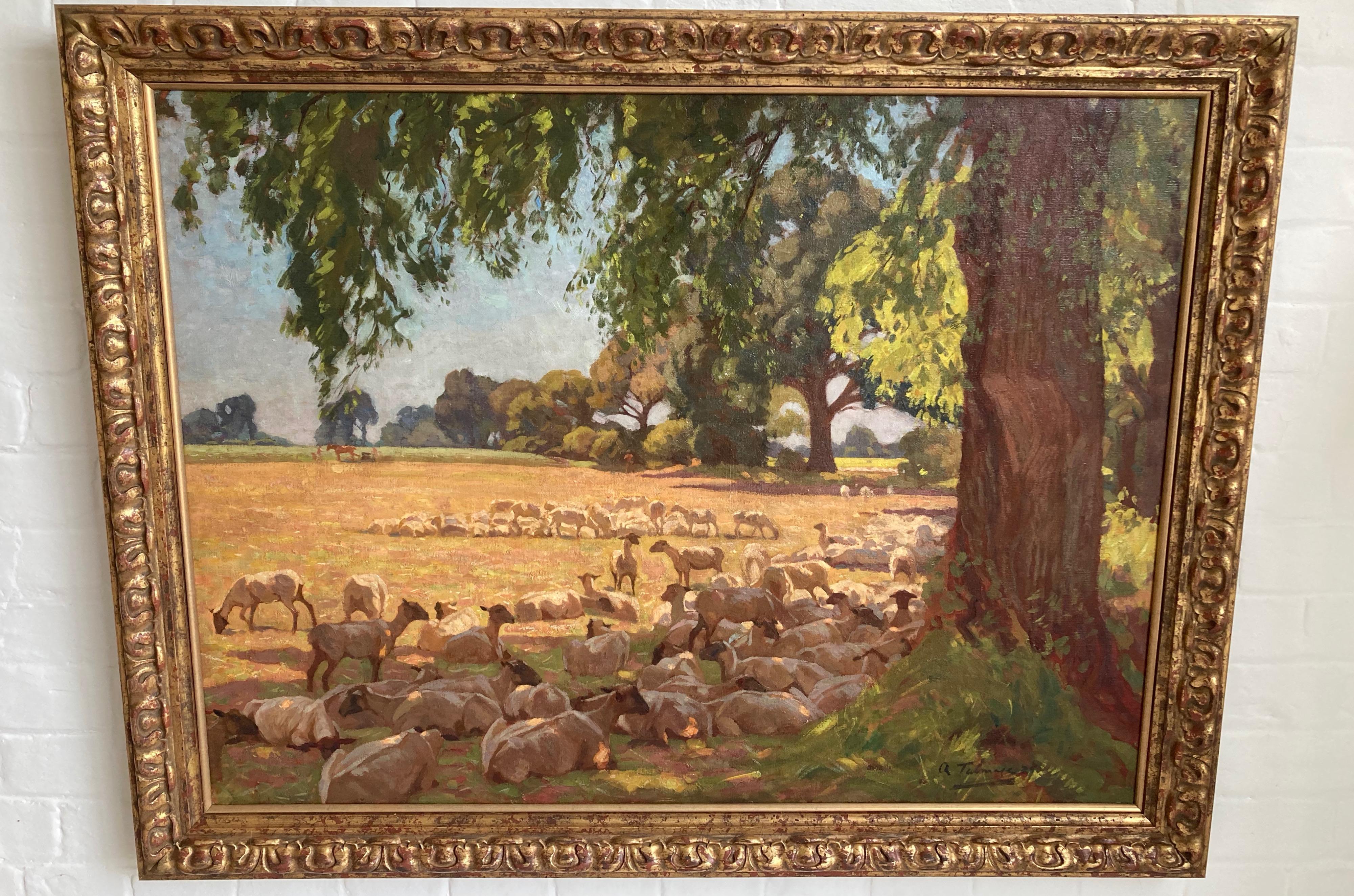 Algernon Talmage, Large Impressionist scene, sheep grazing in a summer landscape For Sale 2
