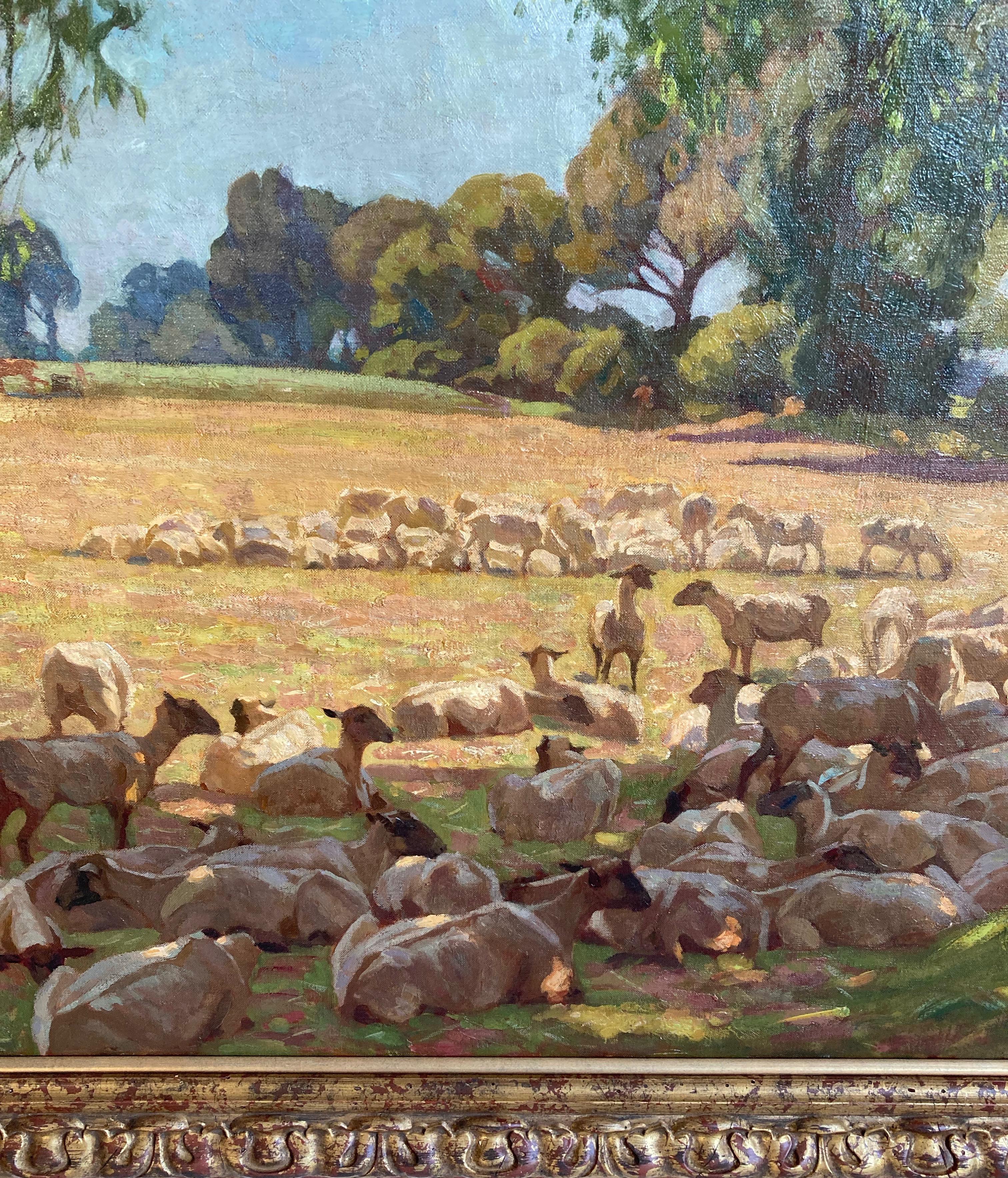 Algernon Talmage, Large Impressionist scene, sheep grazing in a summer landscape For Sale 3
