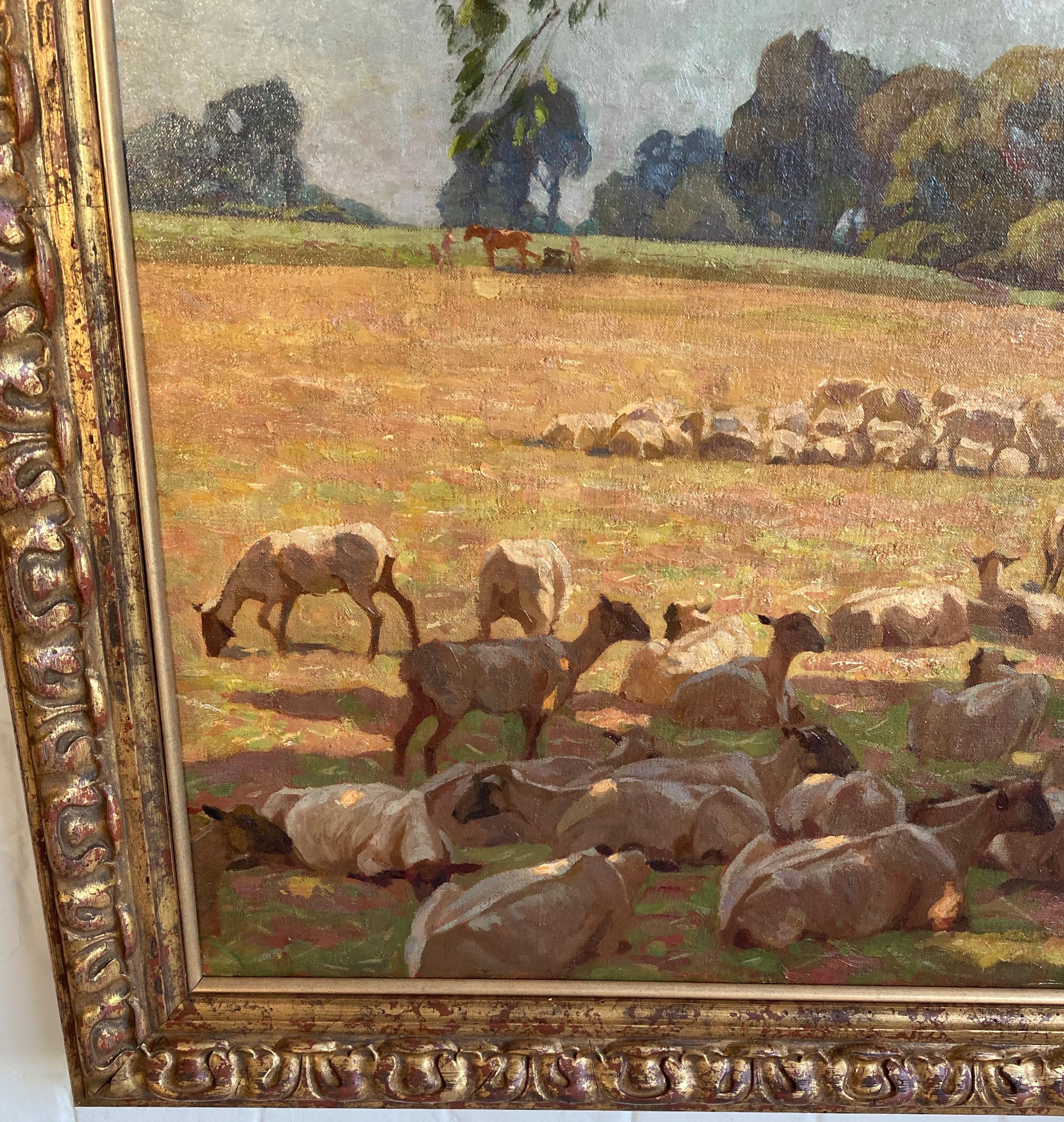 Algernon Talmage, Large Impressionist scene, sheep grazing in a summer landscape For Sale 3