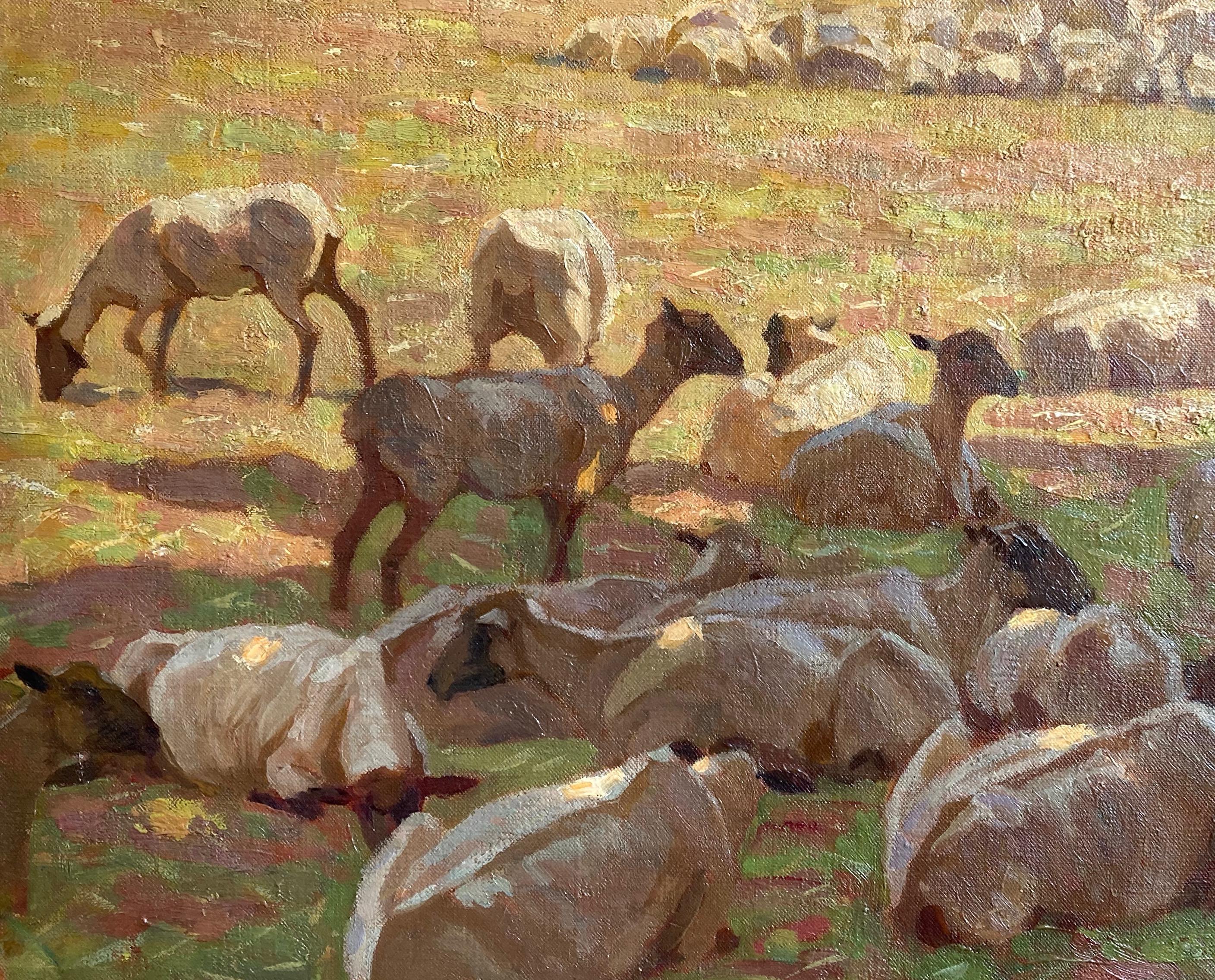 Algernon Talmage, Large Impressionist scene, sheep grazing in a summer landscape For Sale 6