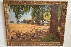 Antique Algernon Talmage, Large Impressionist scene, sheep grazing in a summer landscape