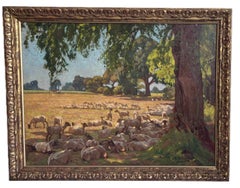 Algernon Talmage, grande scène impressionniste, moutons paissant dans un paysage d'été