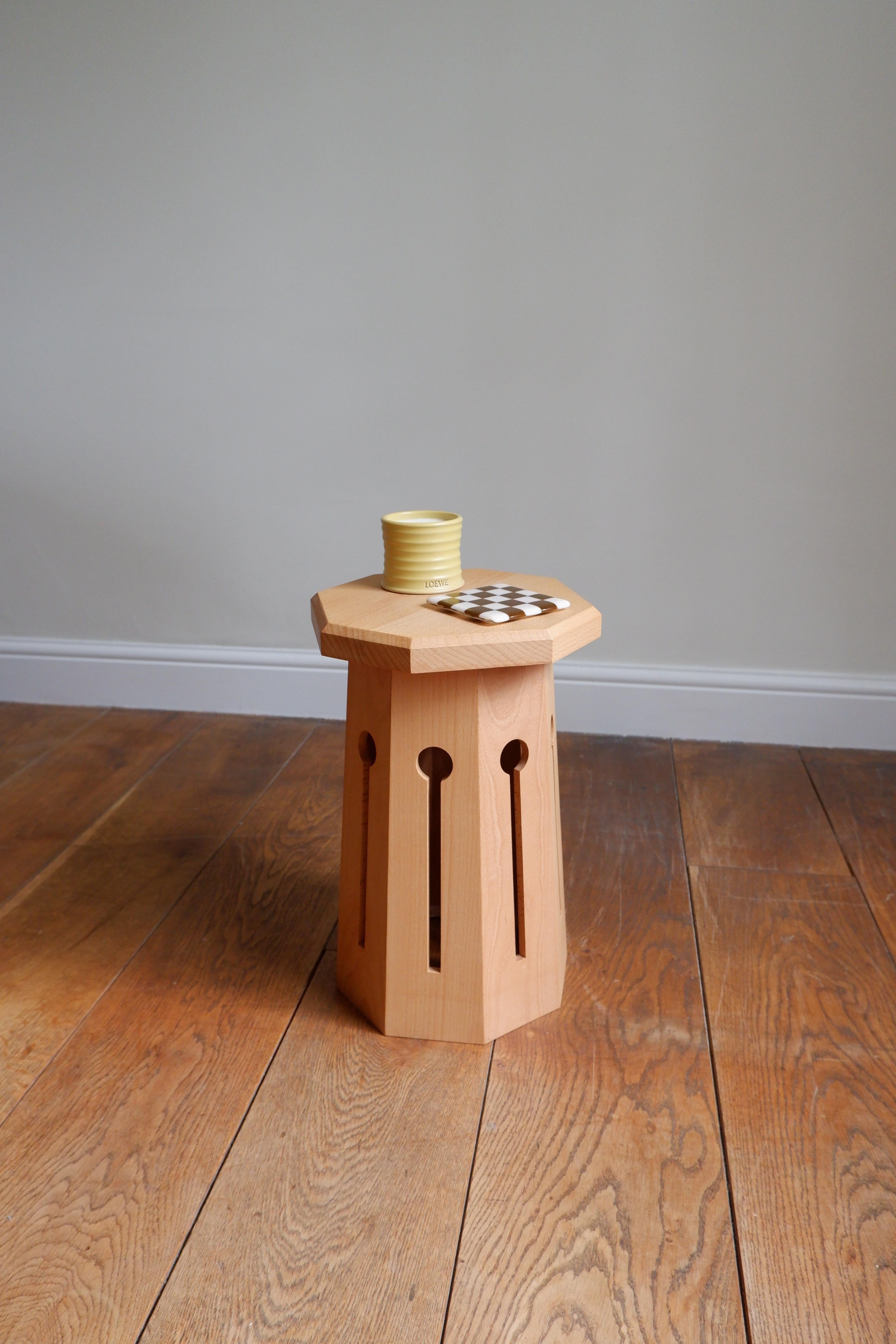 Part of the Cubist Collection, Algers Side Stool is hand crafted from solid wood, available in selected materials. 

Featuring a tapered octagonal base with keyhole slots and a chamfered octagonal top. Inspired by Picasso’s ‘Les Femmes d’Alger’. 

A