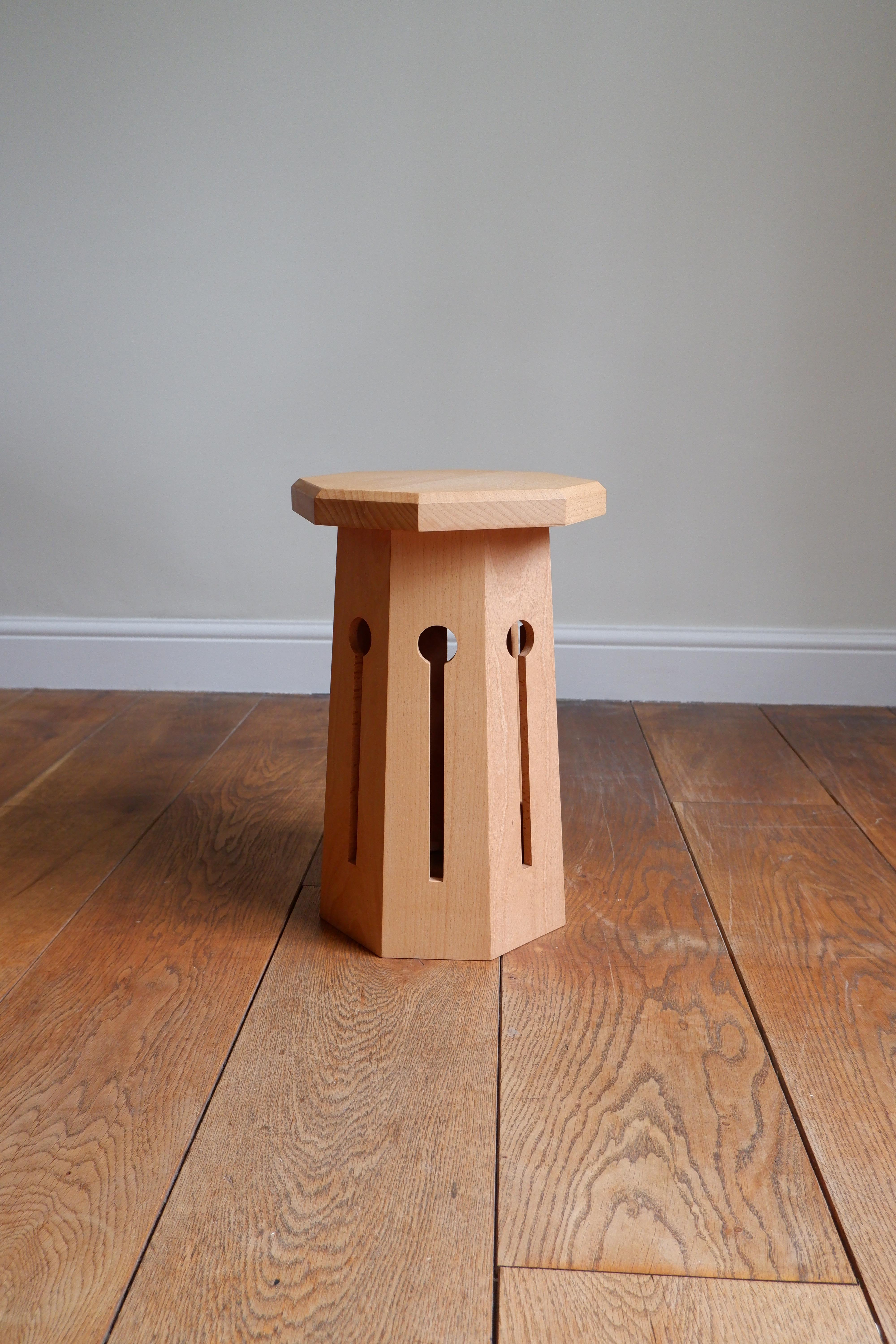 British Algers Side Stool by Josh Page Studio. Beech wood with Octagonal base, handmade. For Sale