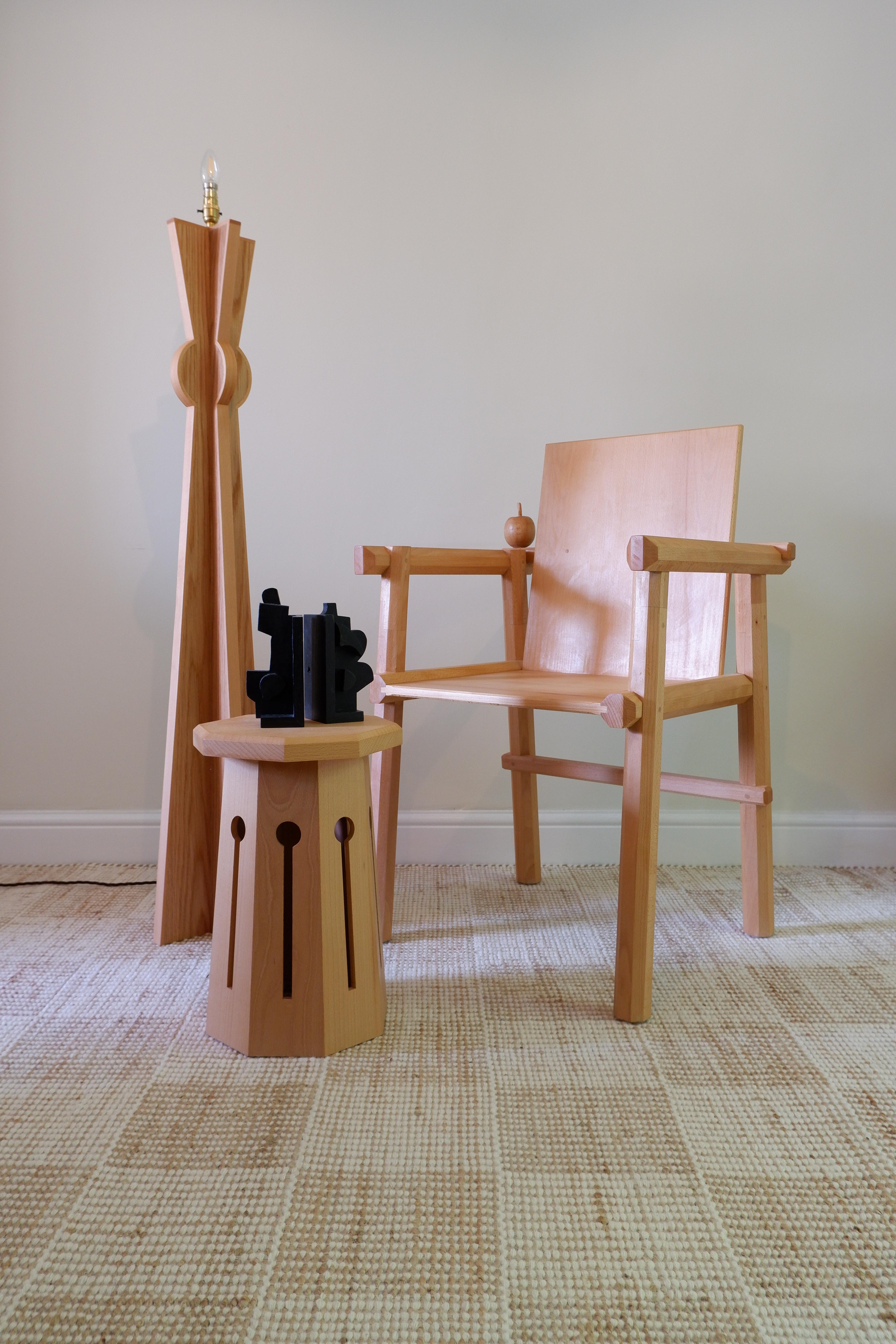 Hand-Crafted Algers Side Stool by Josh Page Studio. Beech wood with Octagonal base, handmade. For Sale