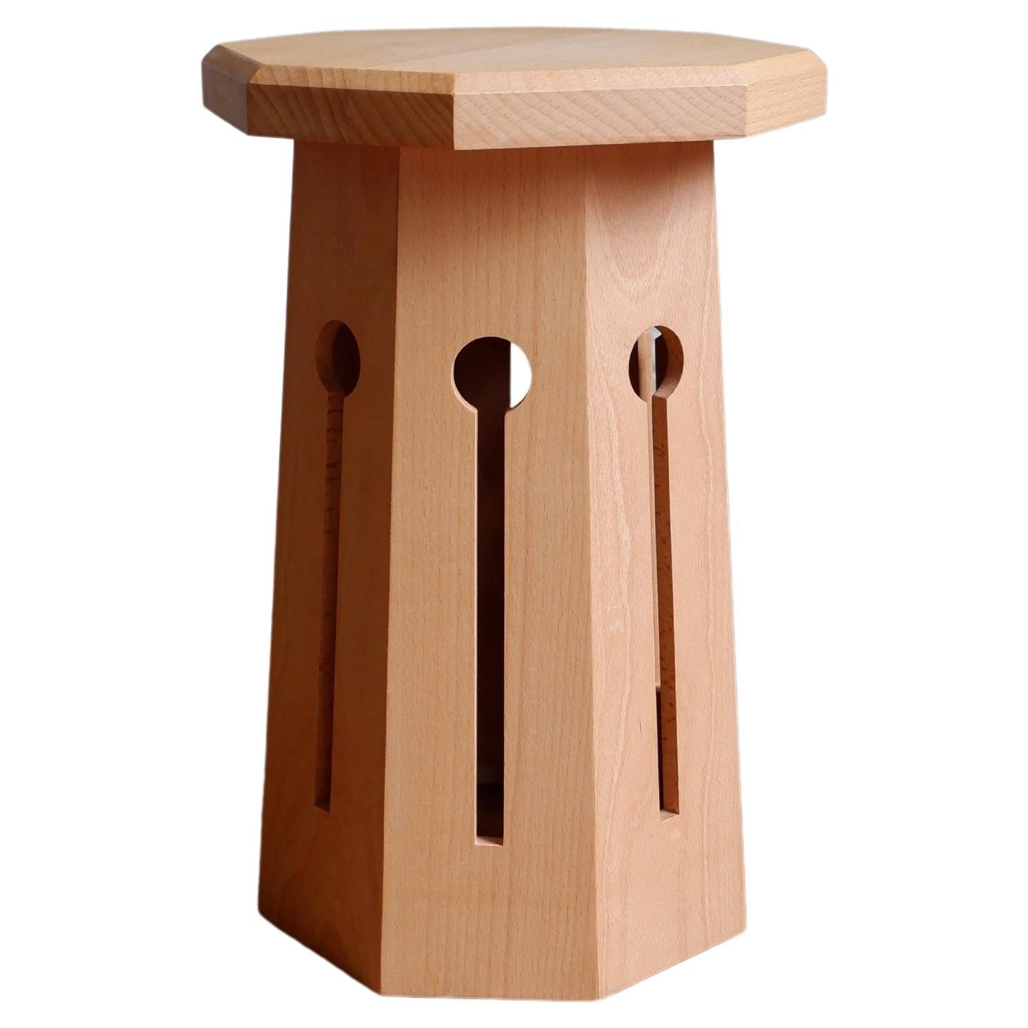 Algers Side Stool by Josh Page Studio. Beech wood with Octagonal base, handmade.