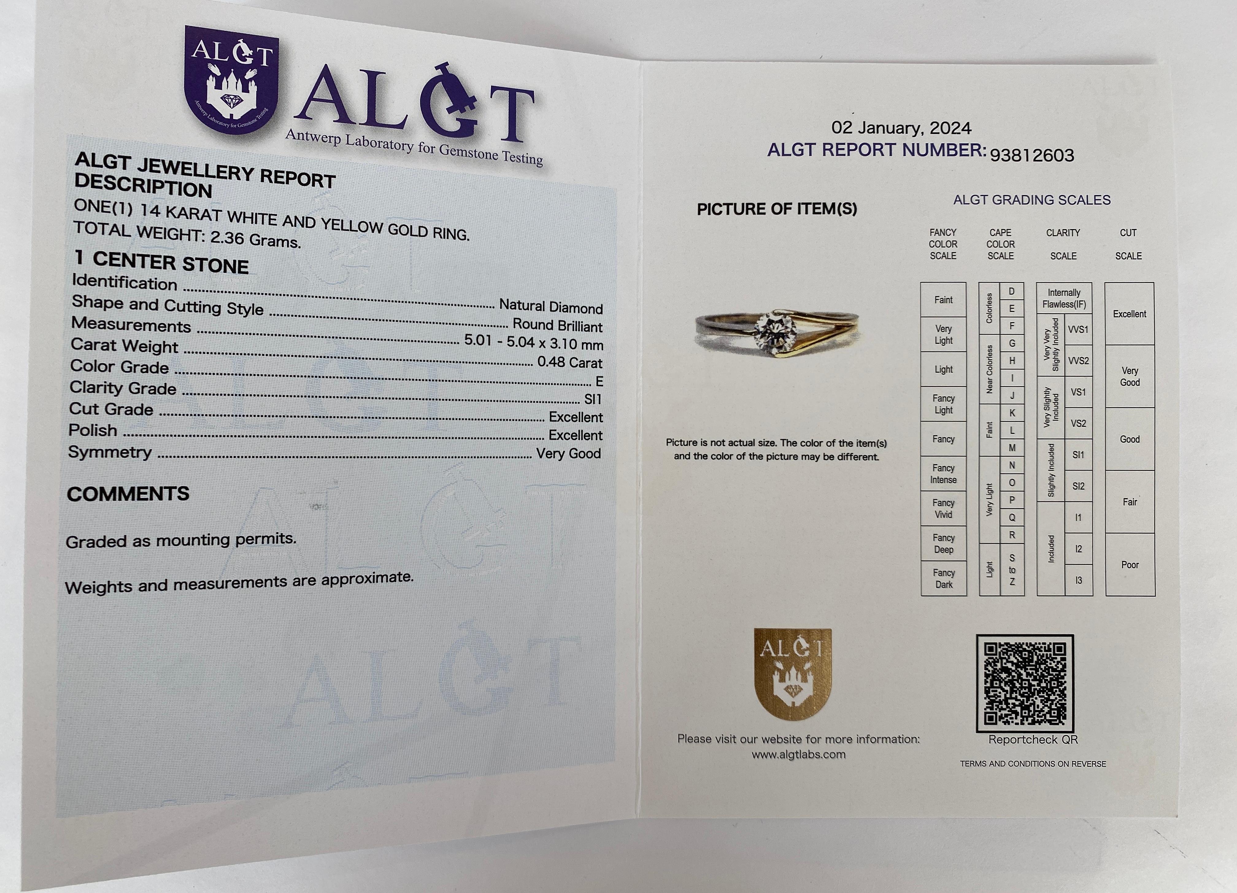 ALGT  Certificied 0.48 Carat Diamond Engagement Ring For Sale 5
