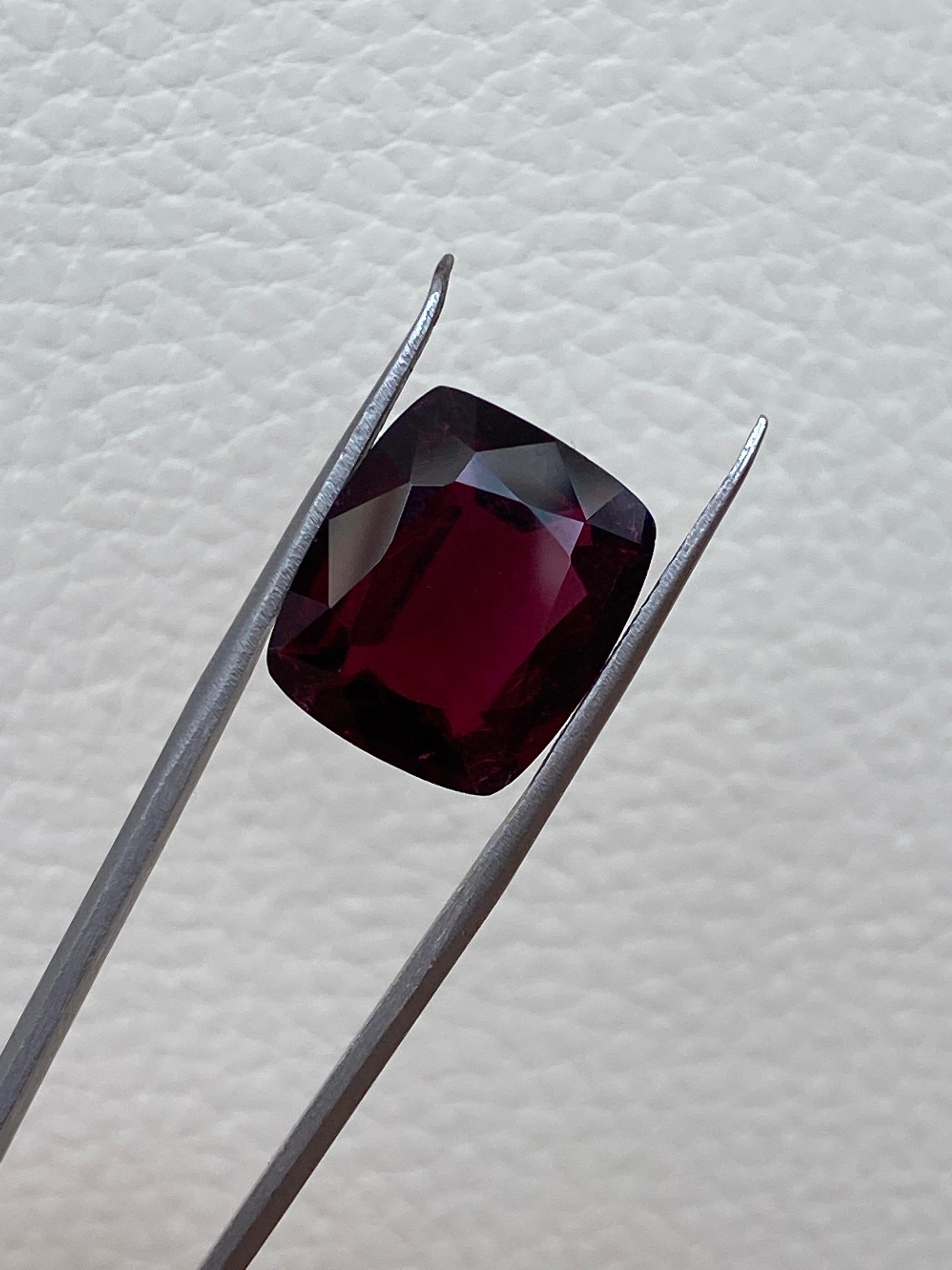 Offered beautiful 10.25 carat Deep/Dark Purplish Red Tourmaline Rubellite. ALGT certificate is available. 

Weight: 10.25 Carats
Shape: cushion mixed cut
Gem Dimensions: 15.72 x 13.54* 6.54 mm
Color: Deep/Dark Purplish Red
Treatment: