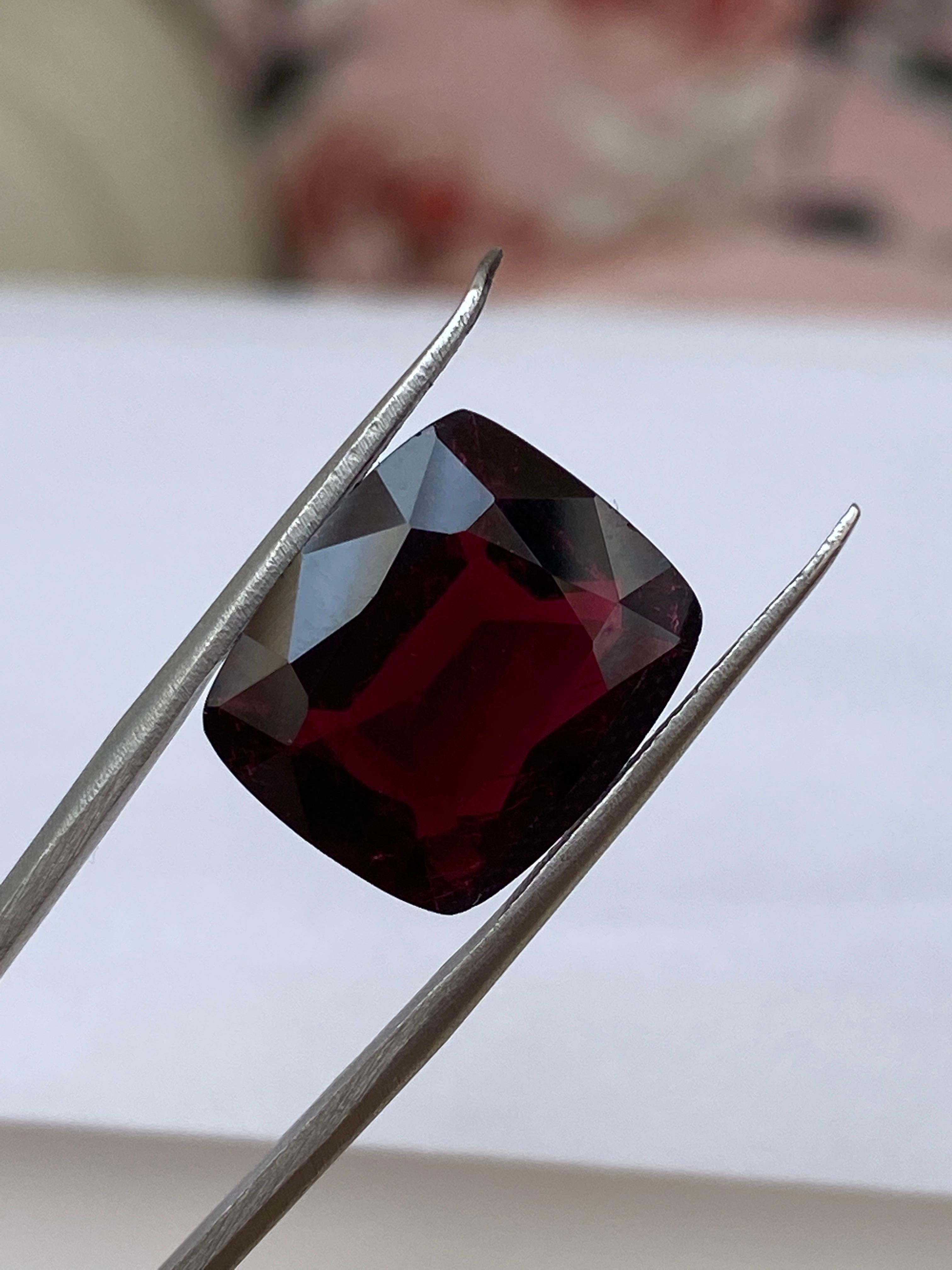Cushion Cut ALGT Certified 10.25 Carat Natural Tourmaline Deep/Dark Purplish Red Rubellite For Sale