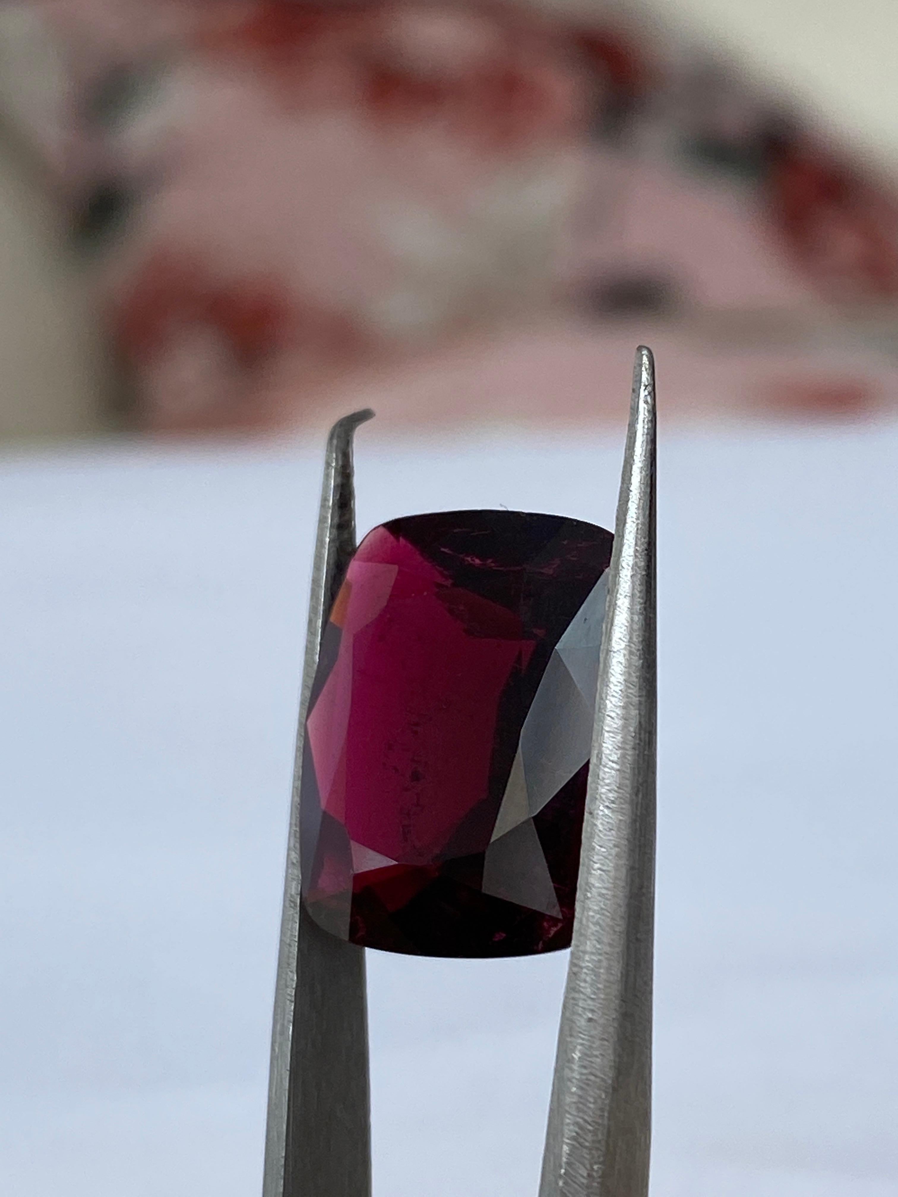 Women's or Men's ALGT Certified 10.25 Carat Natural Tourmaline Deep/Dark Purplish Red Rubellite For Sale