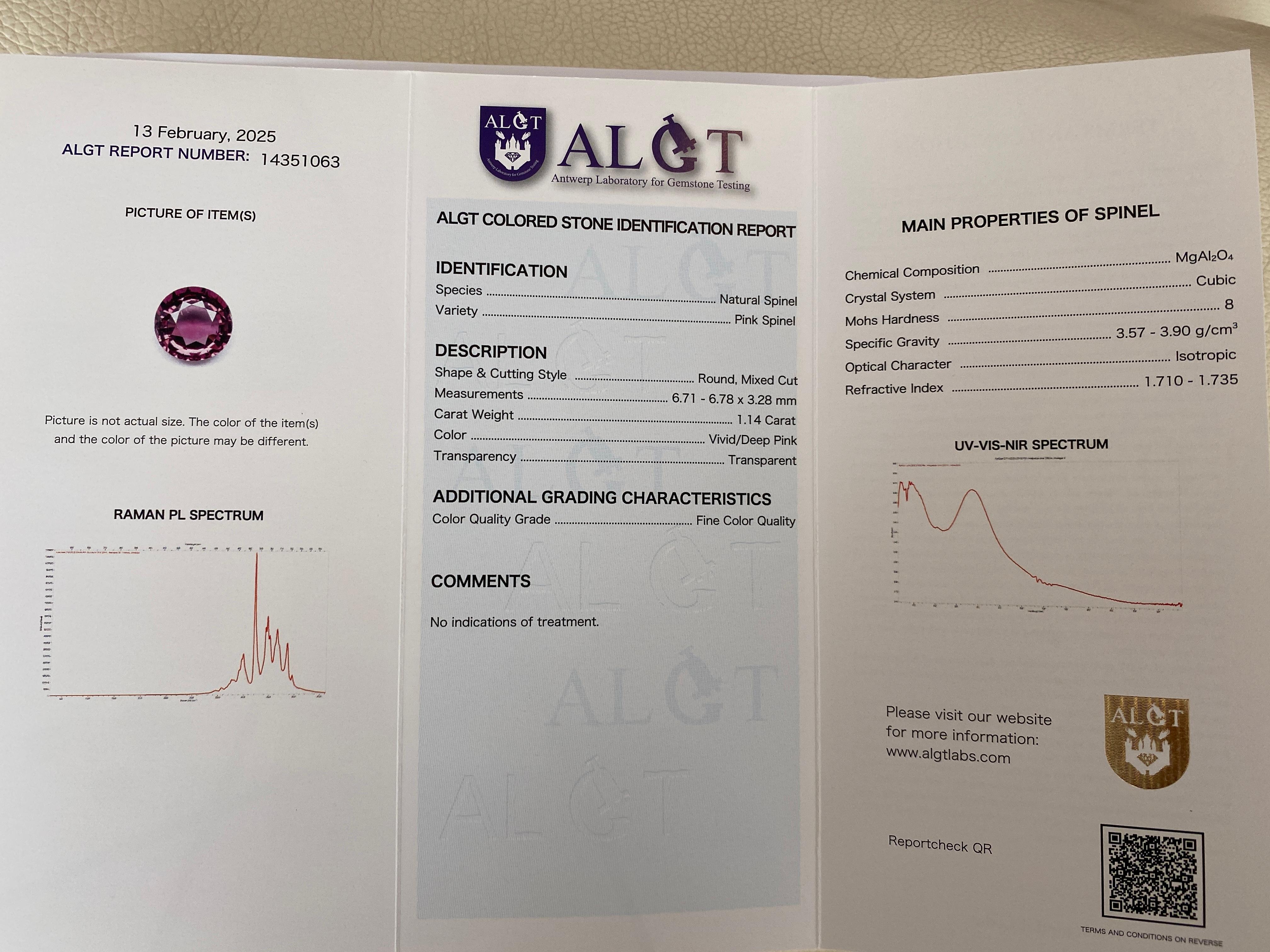 Certificato ALGT 1,14 carati taglio misto ovale Spinello rosa intenso/vivido in vendita 2