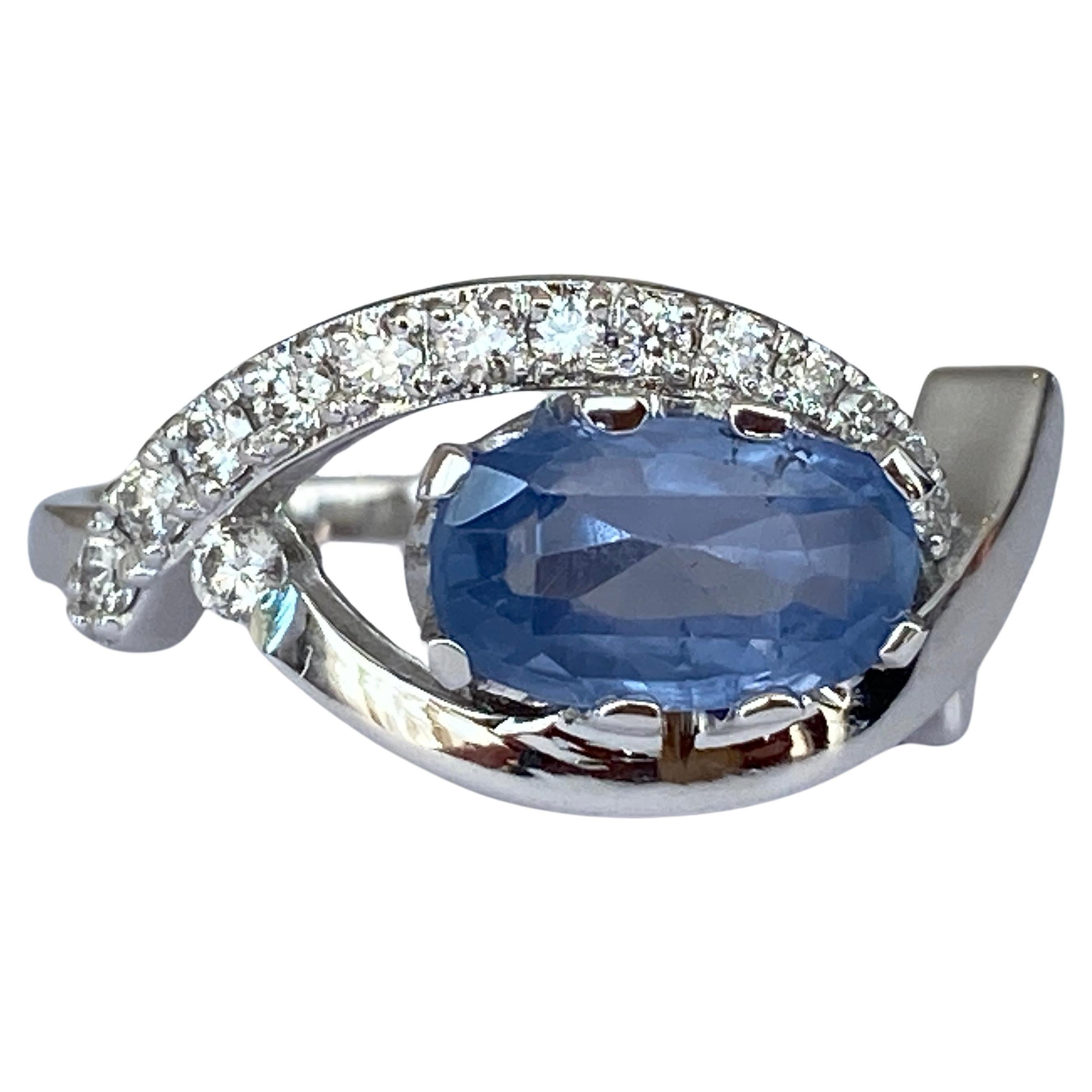 ALGT Certified 1.85 carat Ceylon Sapphire Diamond White Gold  Ring For Sale